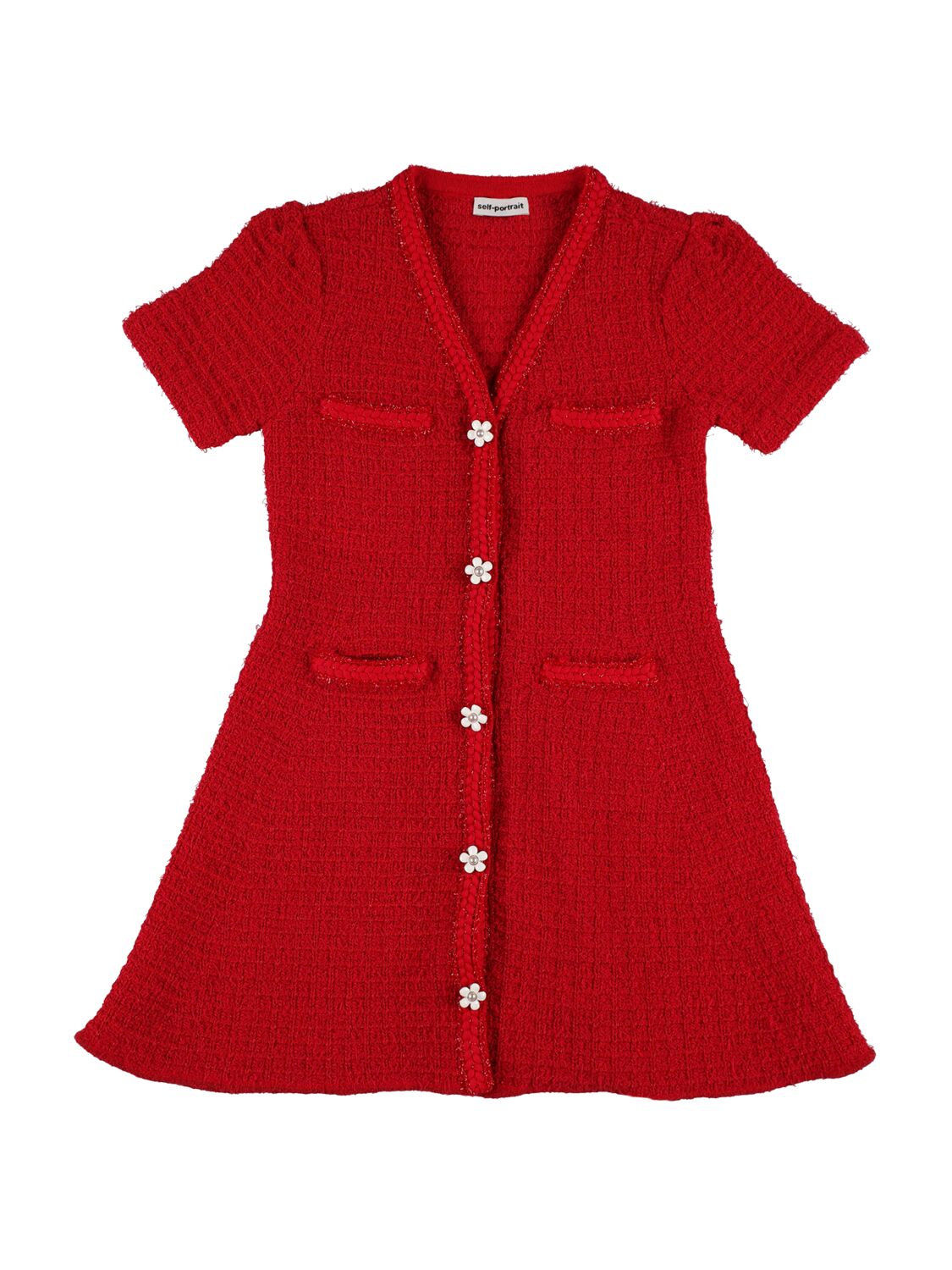 Self-portrait Kids' Cotton Knit Dress In Red