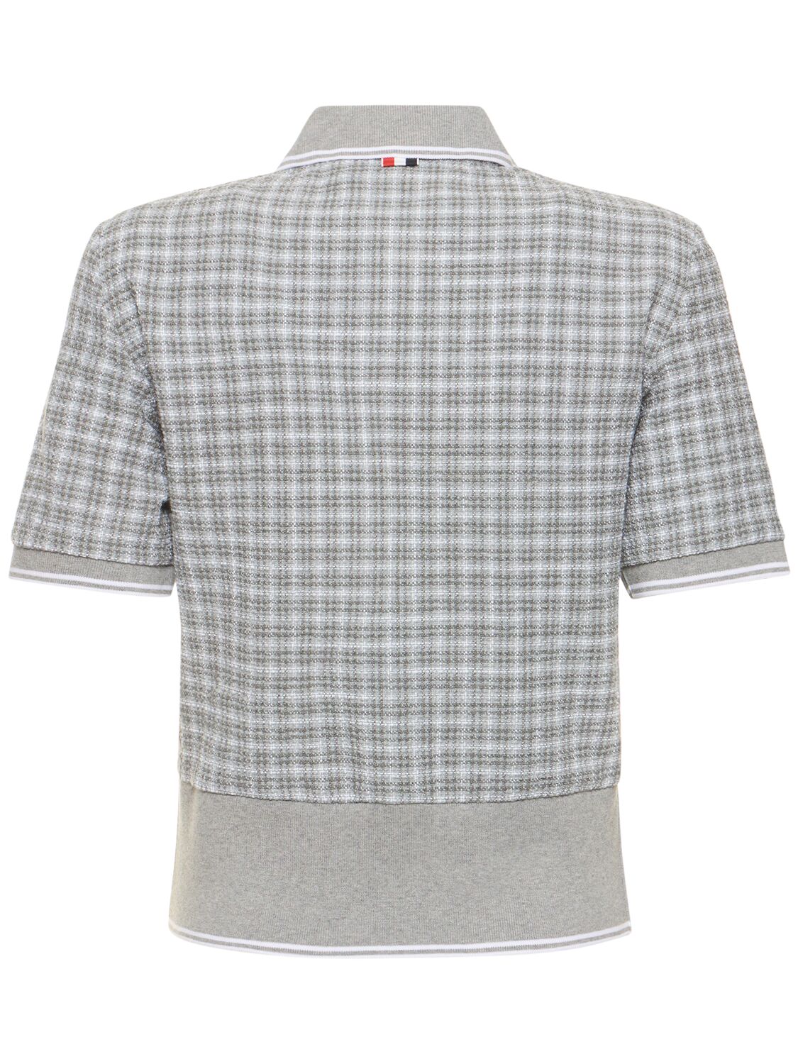Shop Thom Browne Cotton Tweed Short Sleeved Polo In White,grey