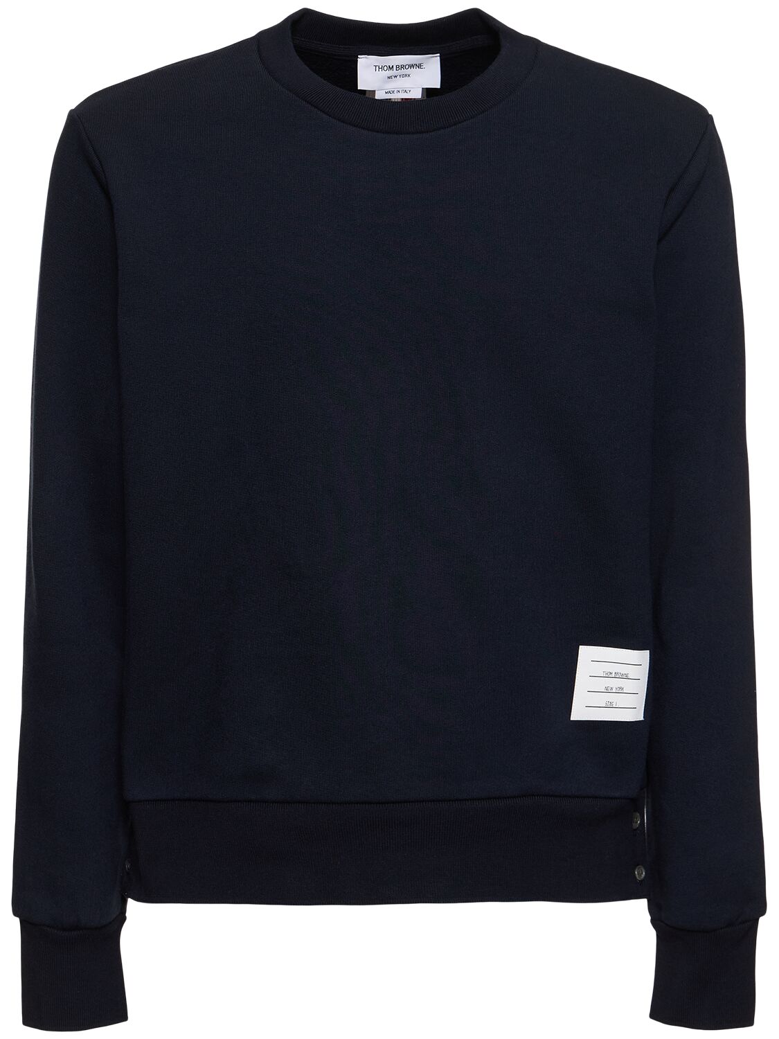 Shop Thom Browne Cotton Jersey Sweatshirt W/ Knit Stripe In 네이비