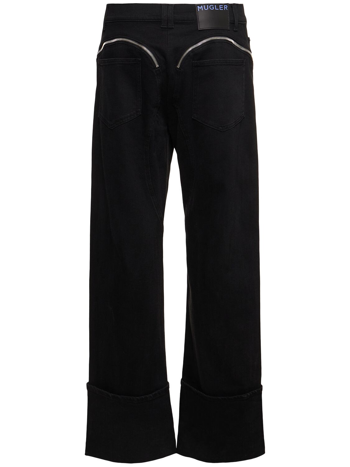 Shop Mugler Baggy Cotton Denim Zipped Jeans In Black