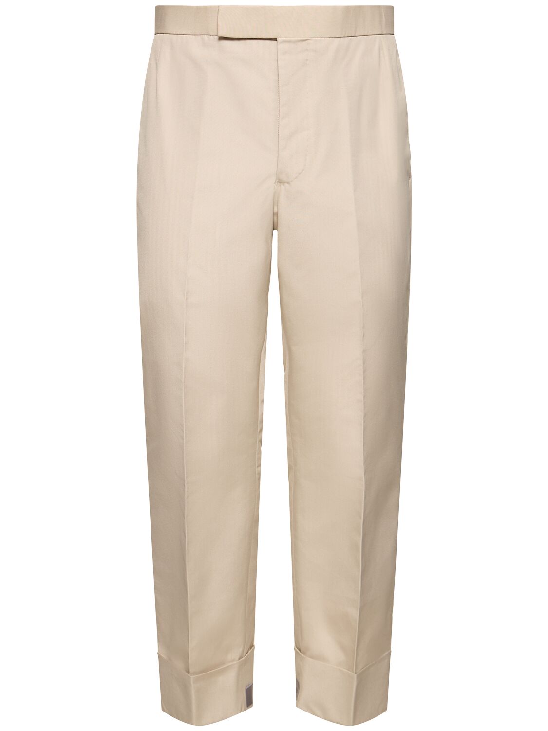 Shop Thom Browne Cotton Blend Backstrap Pants In Khaki