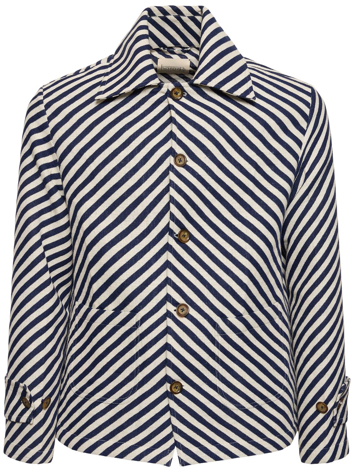 Harago Diagonal Stripe Cotton Coach Jacket In White,navy