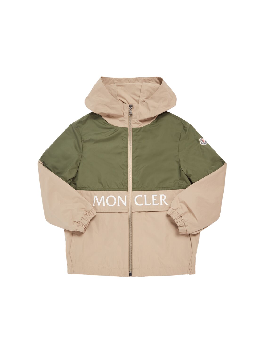 Shop Moncler Joly Logo Nylon Rainwear Jacket In Green,beige