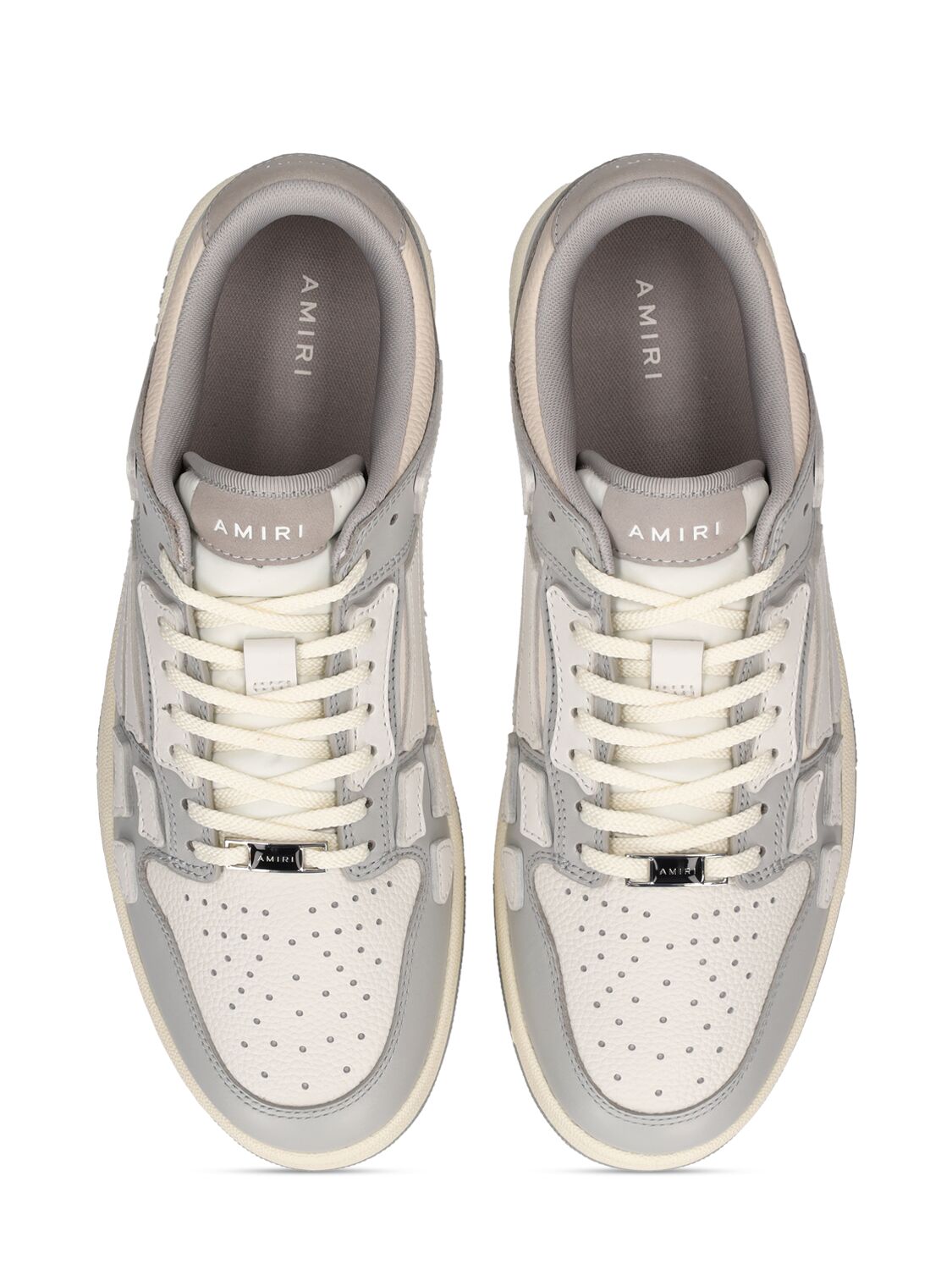 Shop Amiri Skel Top Leather Low Top Sneakers In Grey,white