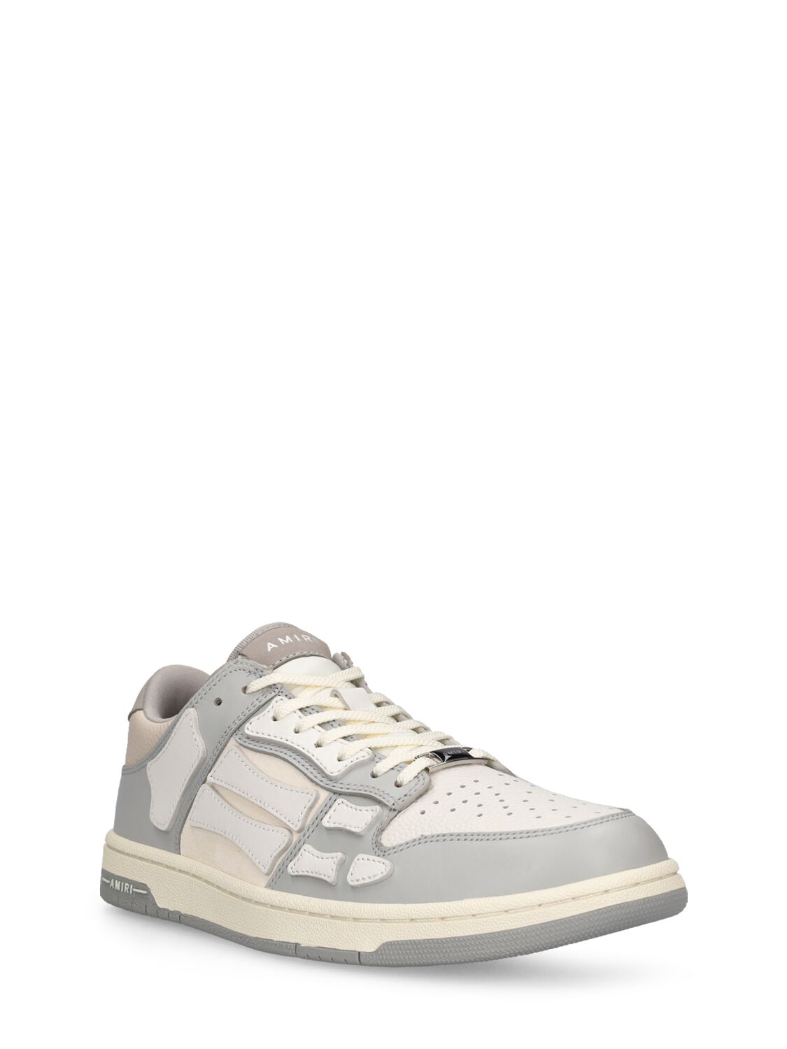 Shop Amiri Skel Top Leather Low Top Sneakers In Grey,white