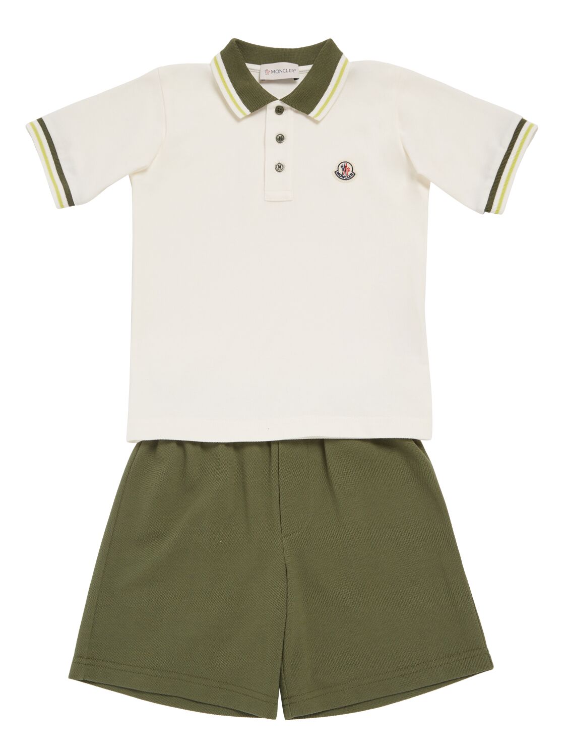 Moncler Kids' Cotton Piquet Polo Shirt & Shorts In White,green