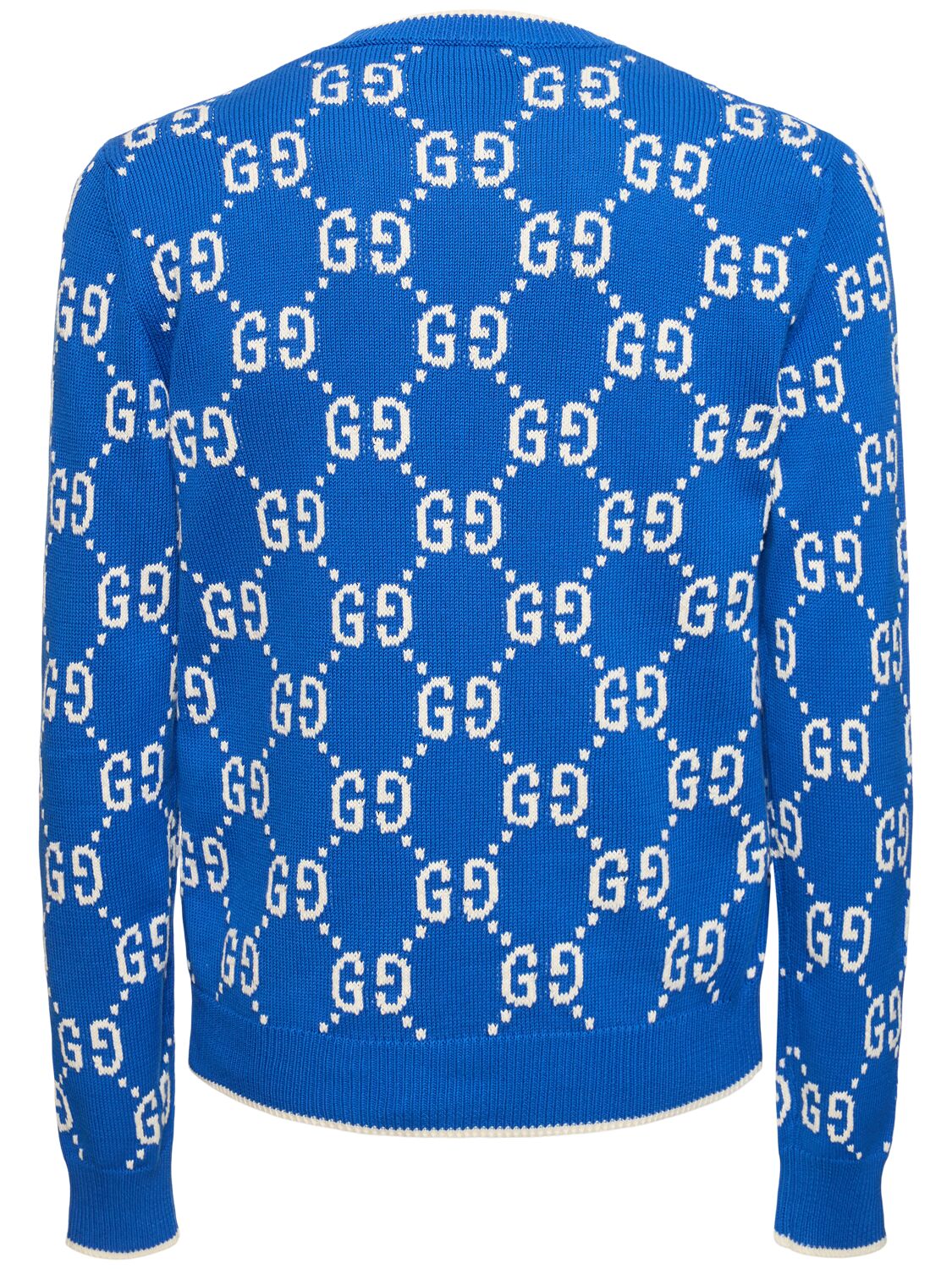 Shop Gucci Gg Cotton Knit Sweater In Cobalt,ivory