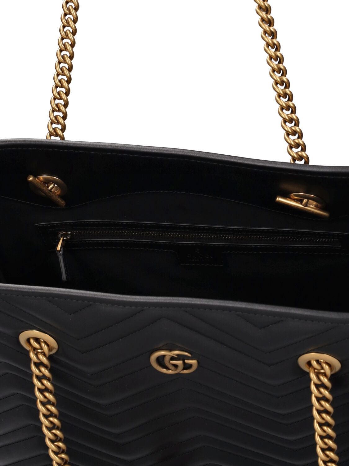 Shop Gucci Medium Gg Marmont Leather Tote Bag In Black