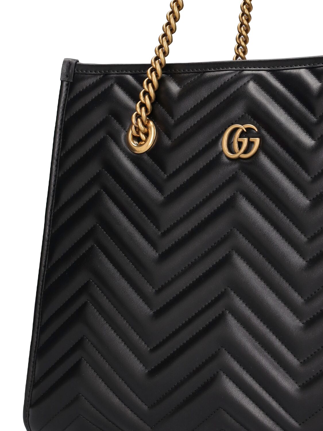 Shop Gucci Medium Gg Marmont Leather Tote Bag In Black
