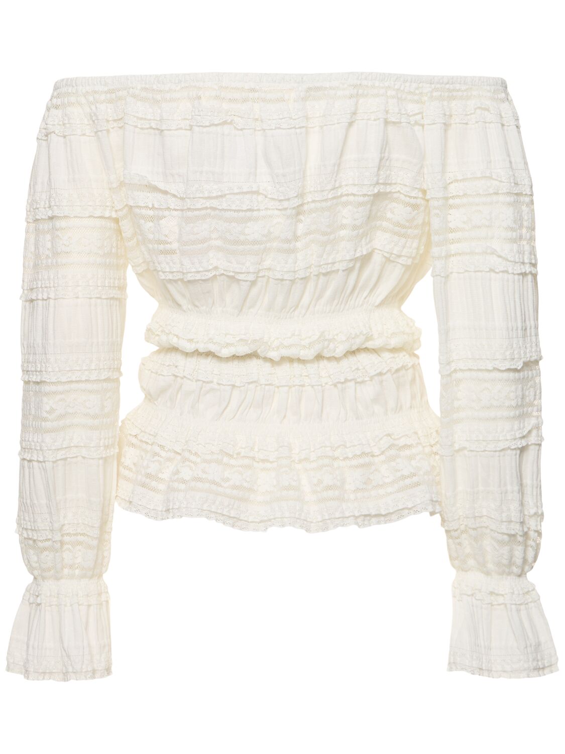 Shop Designers Remix Avery Off-the-shoulder Lace Shirt In White