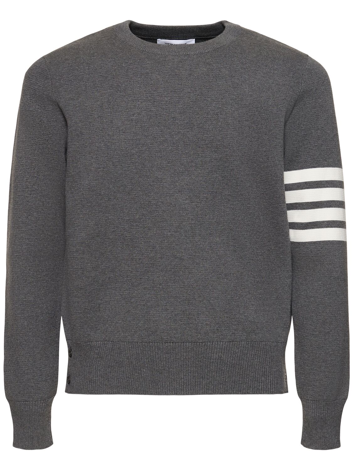 Thom Browne Milano Stitch Cotton Crewneck Sweater In Med Grey