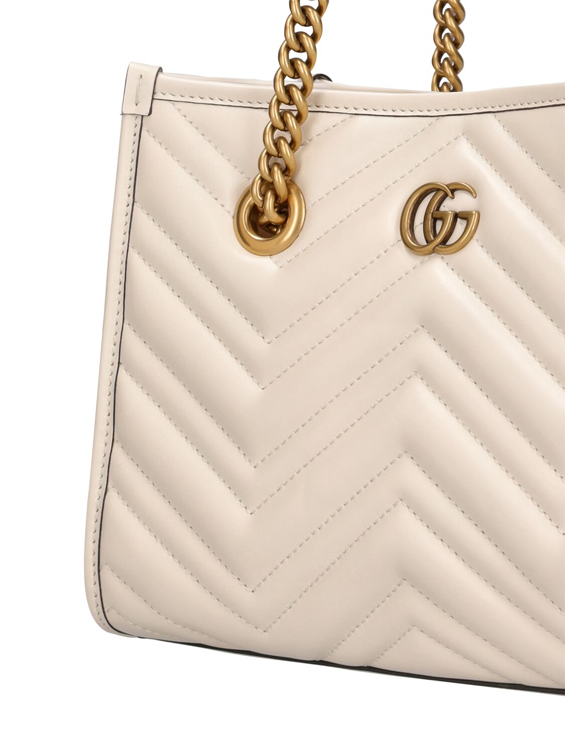 Shop Gucci Small Gg Marmont Leather Tote Bag In Mystic White