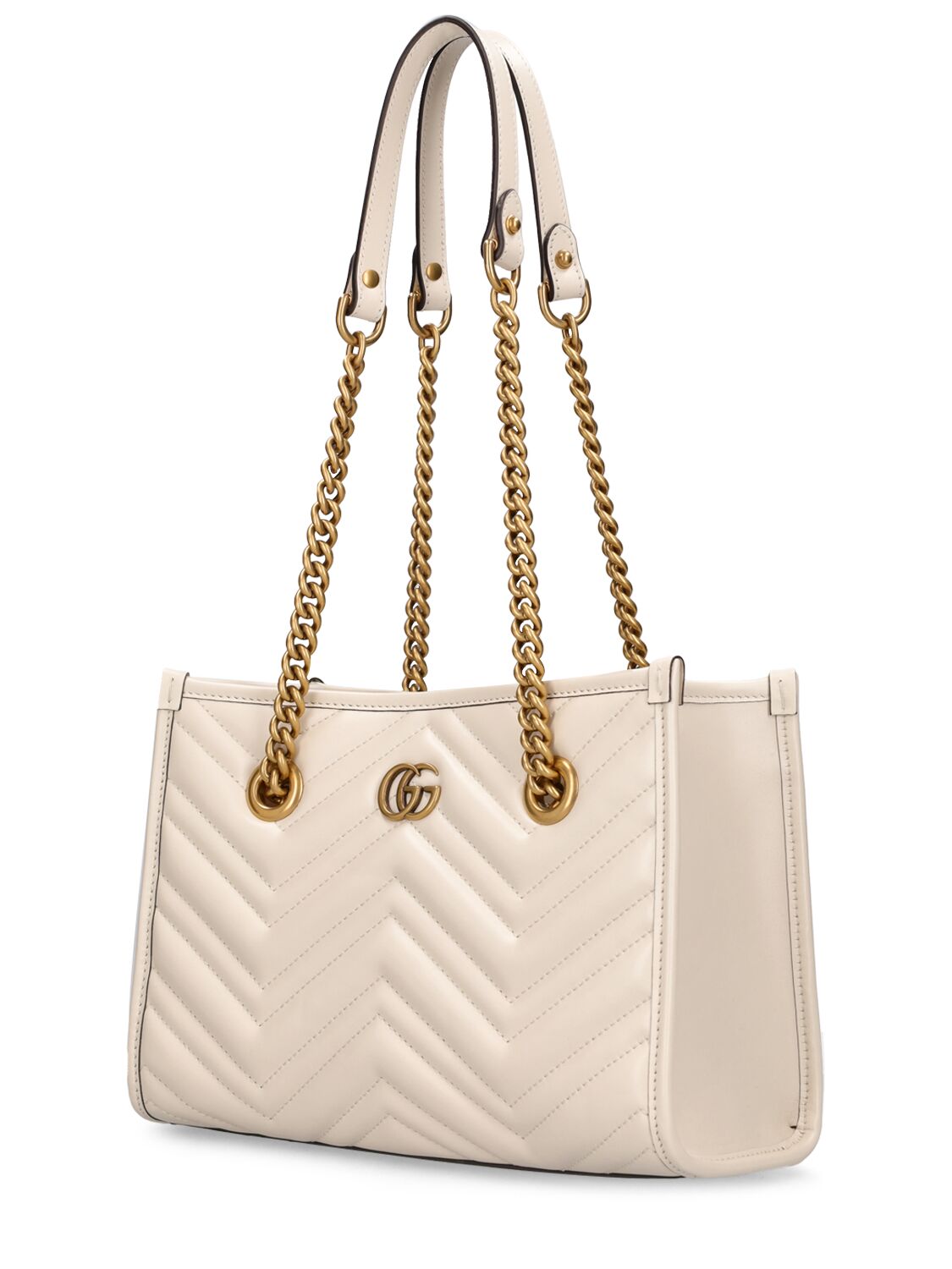Shop Gucci Small Gg Marmont Leather Tote Bag In Mystic White