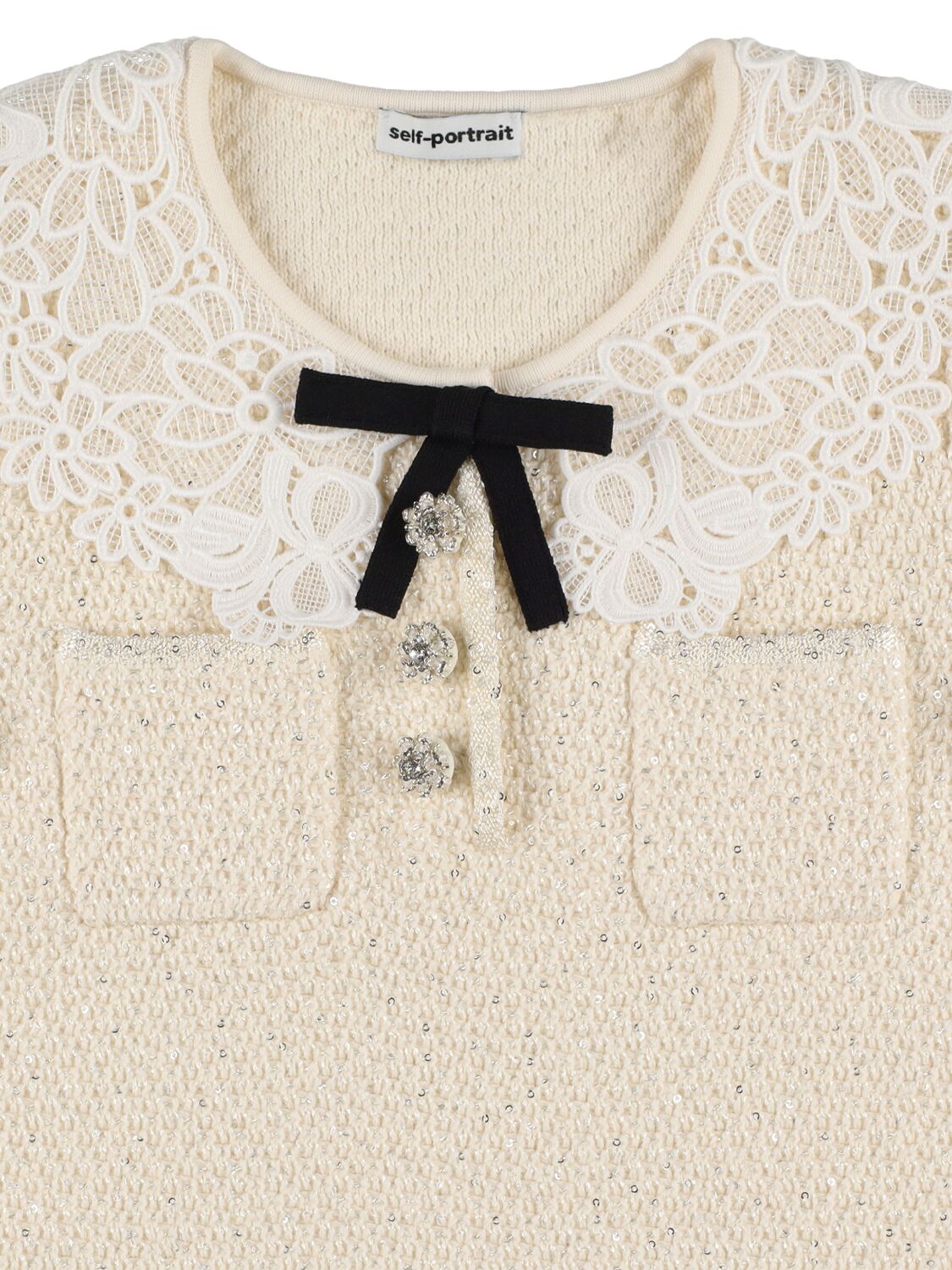 Shop Self-portrait Cotton Knit Dress In White