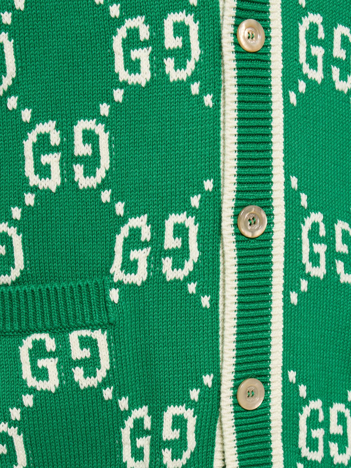 Shop Gucci Gg Cotton Knit Cardigan In Green,ivory