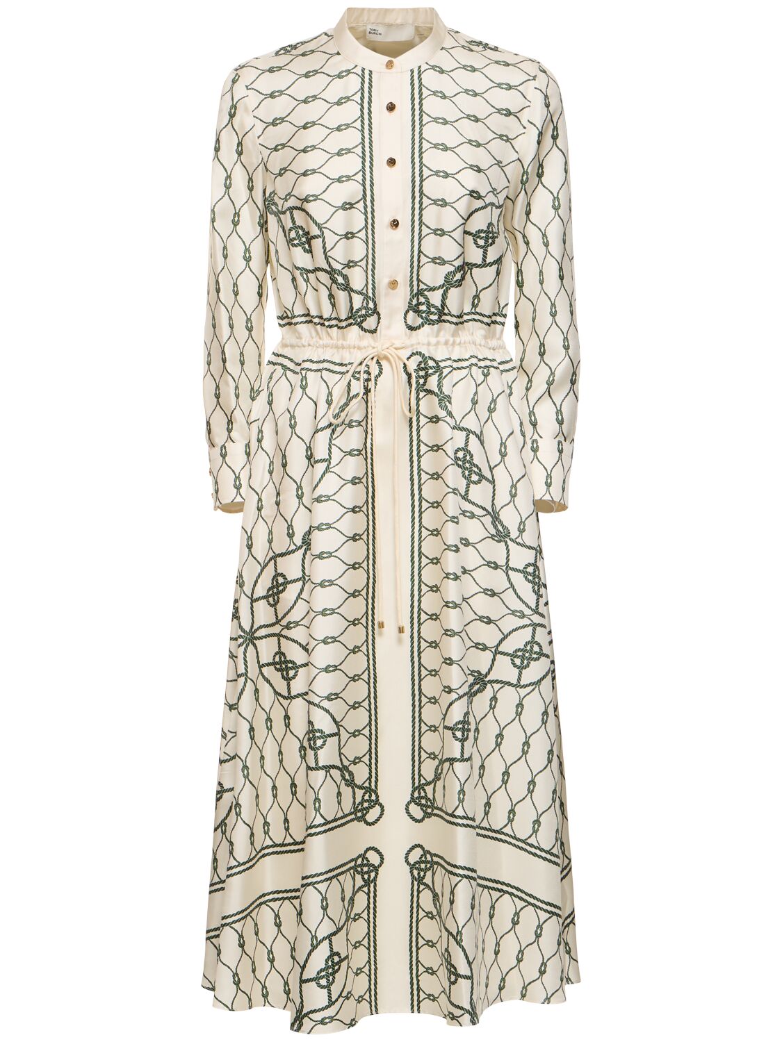 Image of Printed Silk Long Shirt Dress