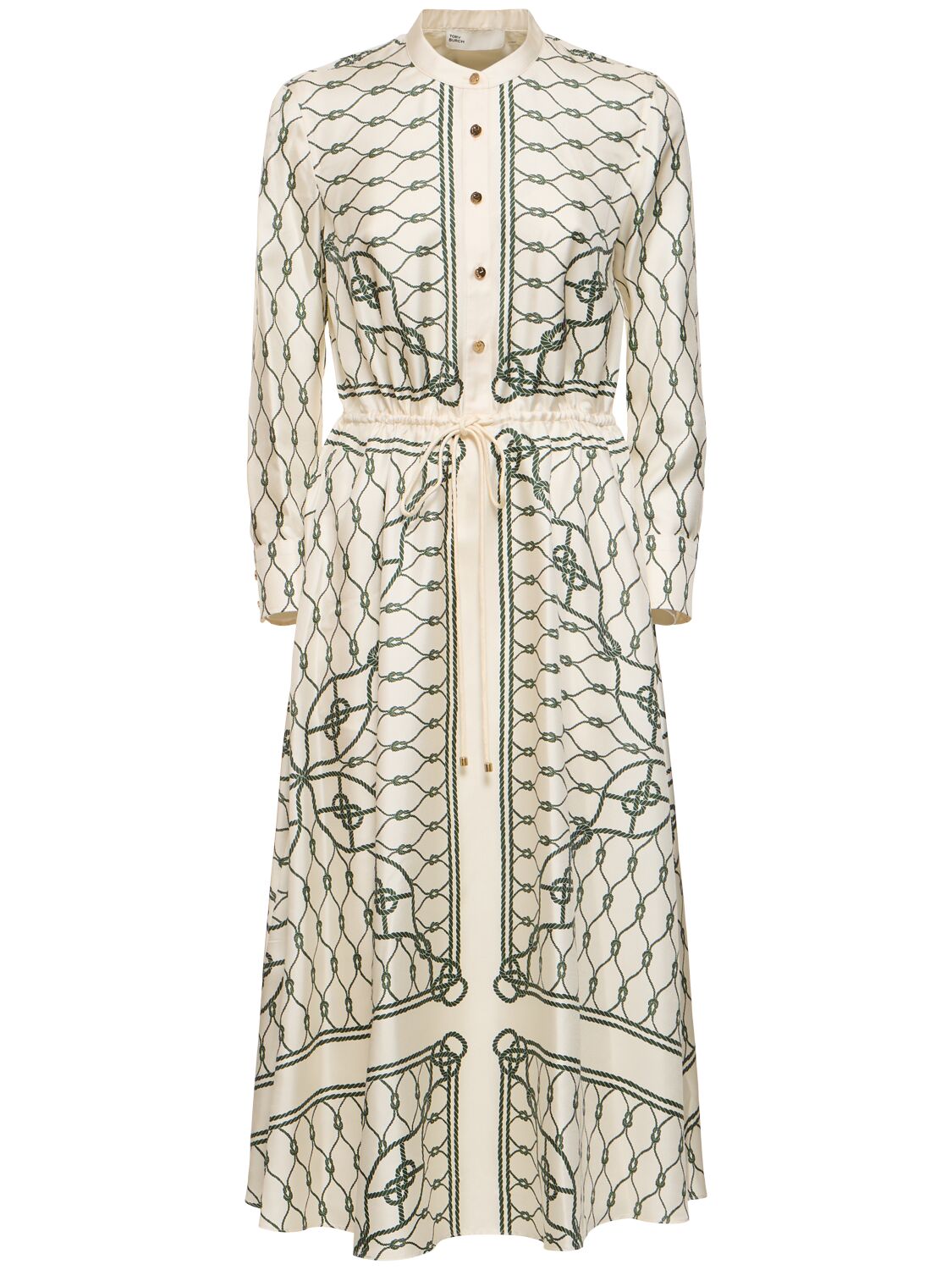 Shop Tory Burch Printed Silk Long Shirt Dress In Green,multi