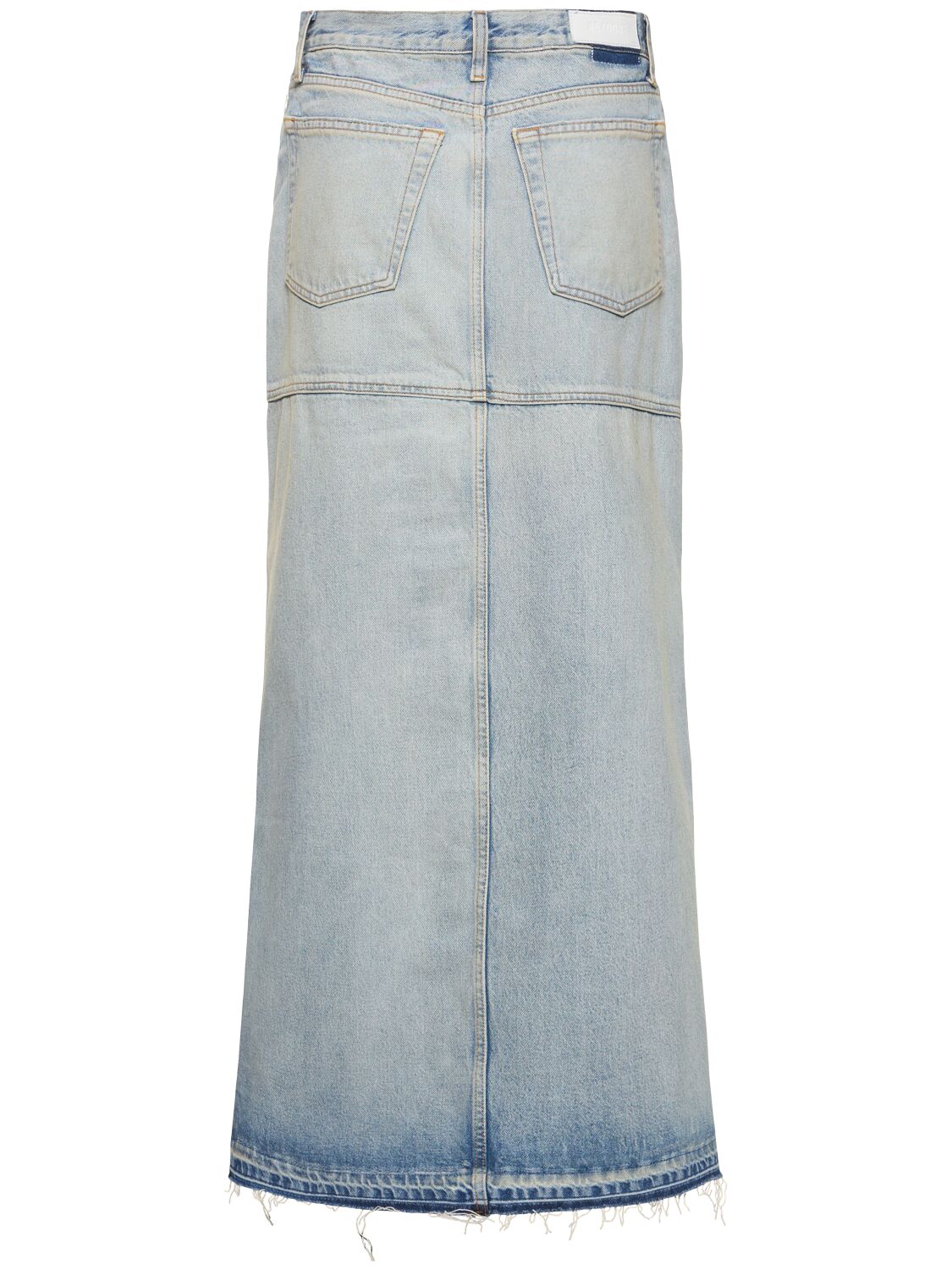 Shop Re/done Mid Rise Slit Cotton Denim Midi Skirt In Blue