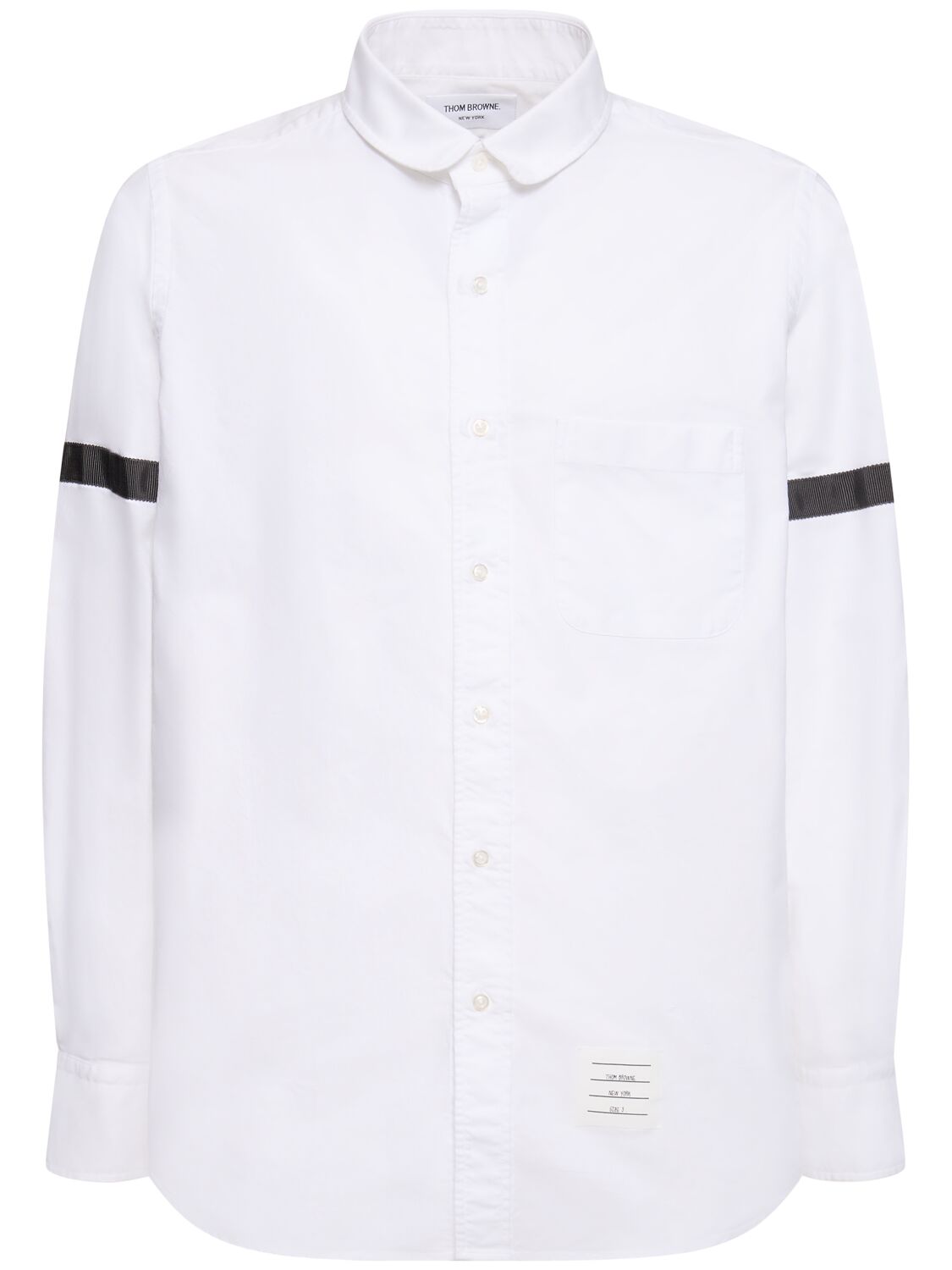 Shop Thom Browne Straight Fit Mini Round Collar Shirt In White