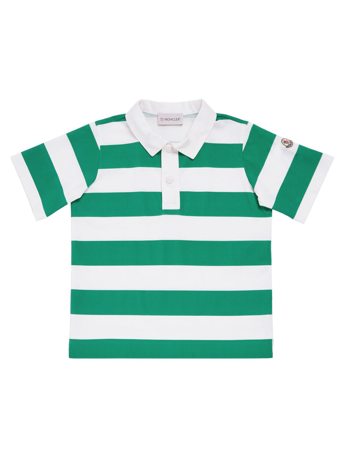 Moncler Striped Cotton Polo Shirt In White/green
