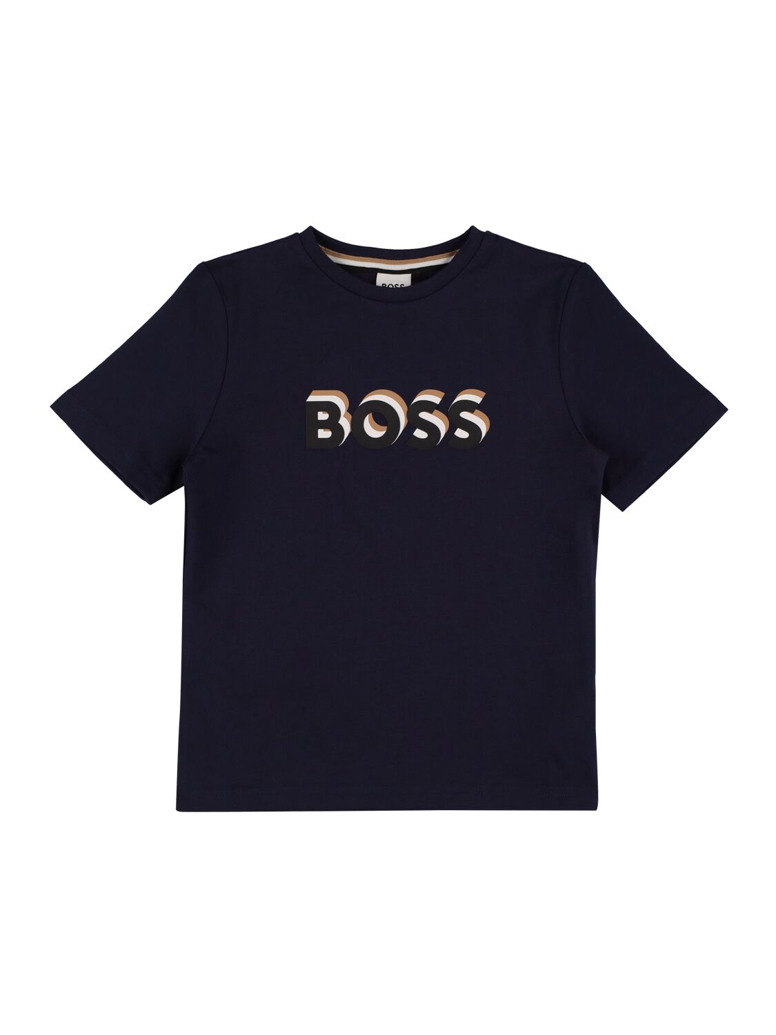 Hugo Boss Kids' Logo印花棉质平纹针织t恤 In Navy