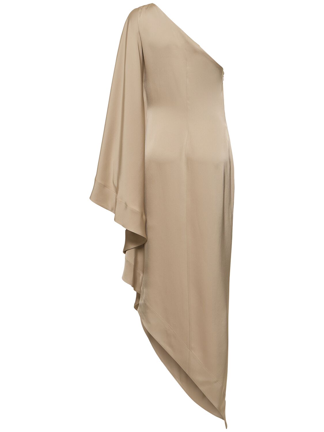 Shop Alexandre Vauthier One Shoulder Draped Satin Long Dress In Beige