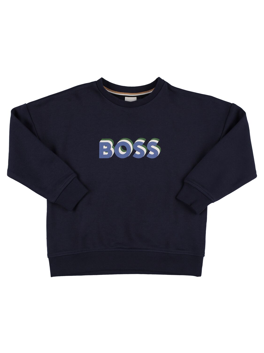 Hugo Boss Kids' Rubberized Logo Cotton Sweatshirt In Navy