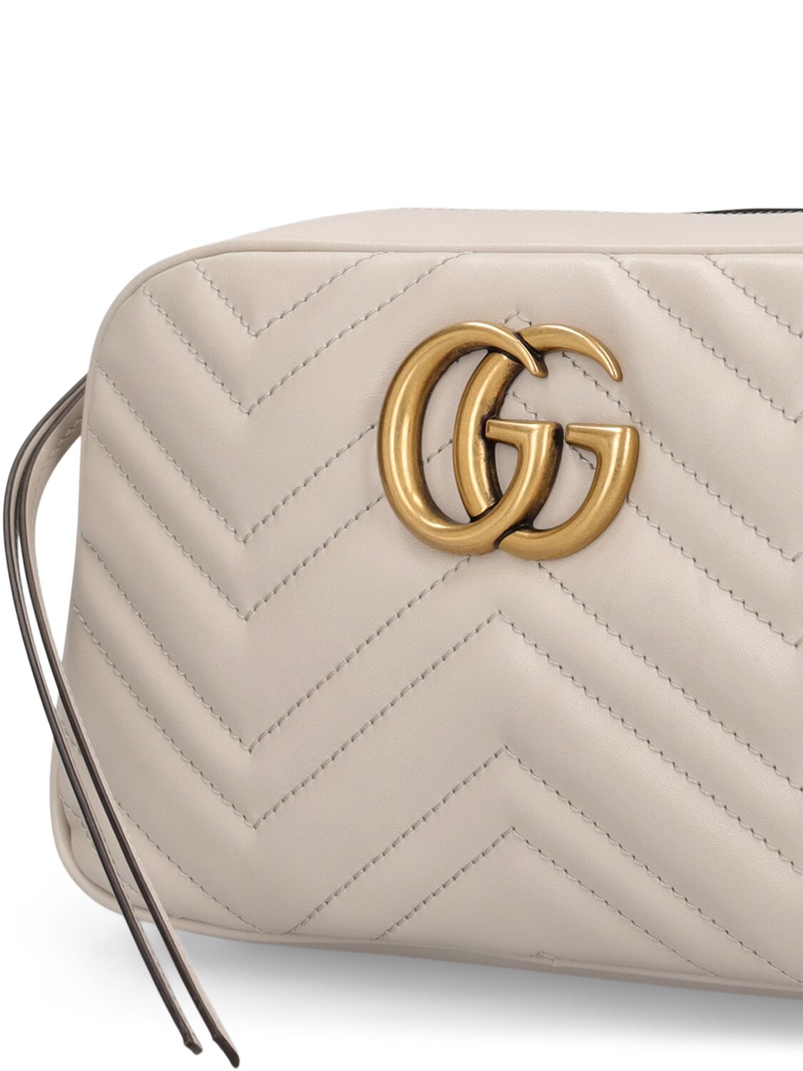 Shop Gucci Small Gg Marmont Leather Shoulder Bag In White