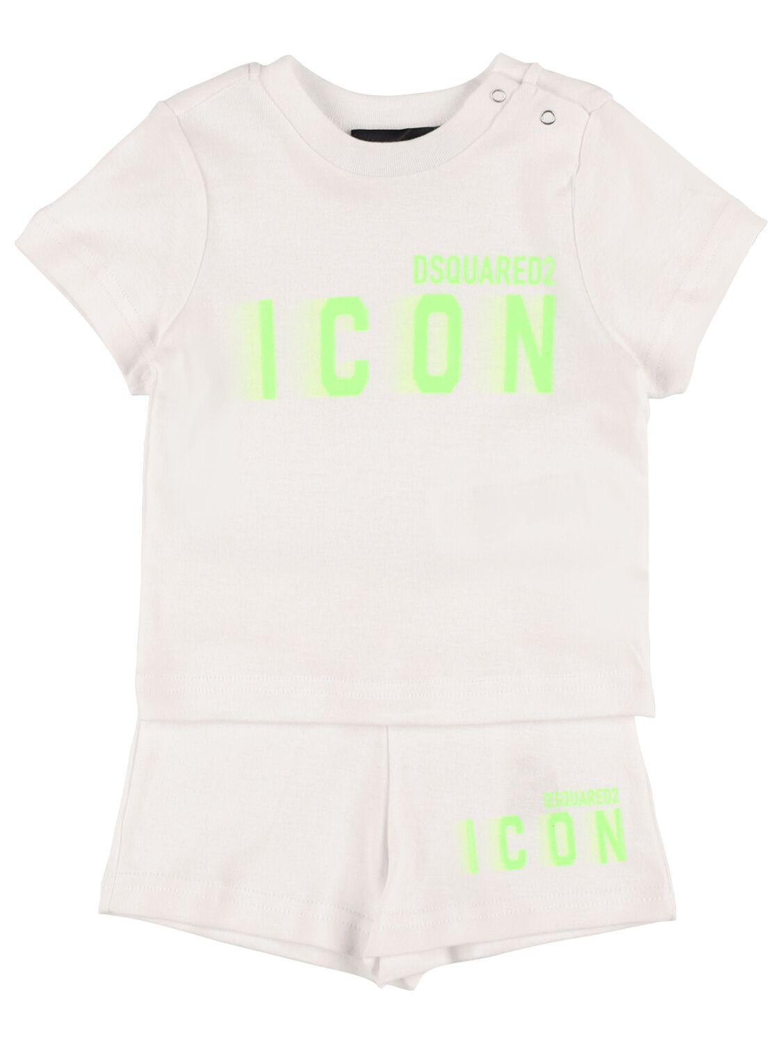 Dsquared2 Kids' Cotton Jersey T-shirt & Sweat Shorts In White,green