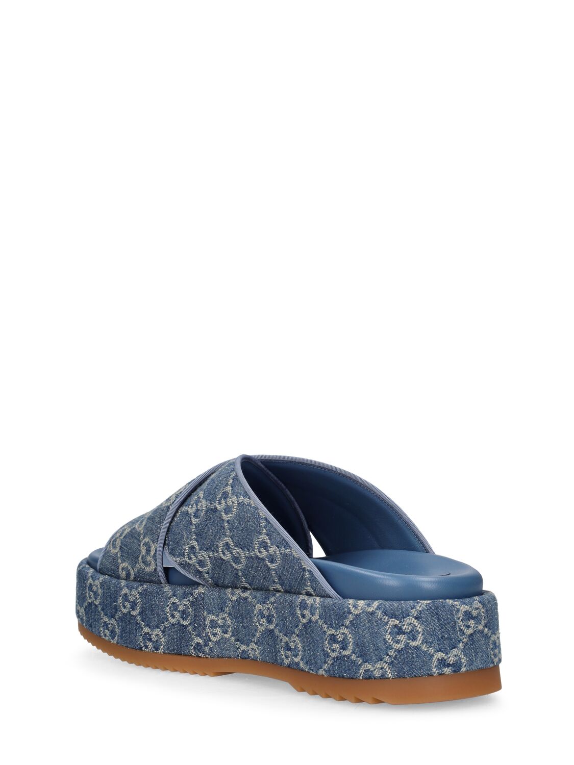 Shop Gucci 55mm Gg Platform Denim Slide Sandals In Light Blue