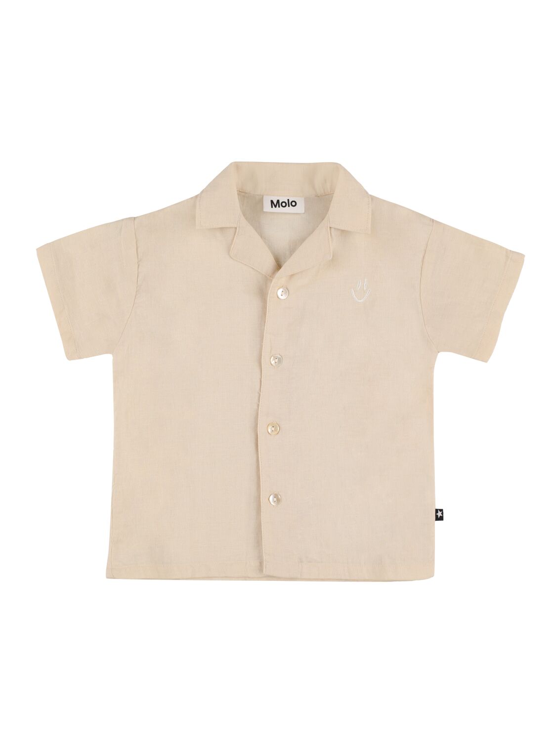 Molo Kids' Cotton & Linen Short Sleeve Shirt In Light Beige