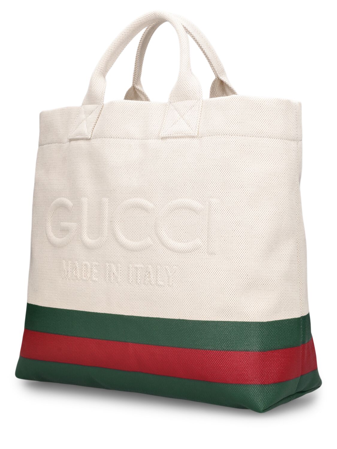 Shop Gucci Cabas Small Bicolor Cotton Tote Bag In Natural,multi