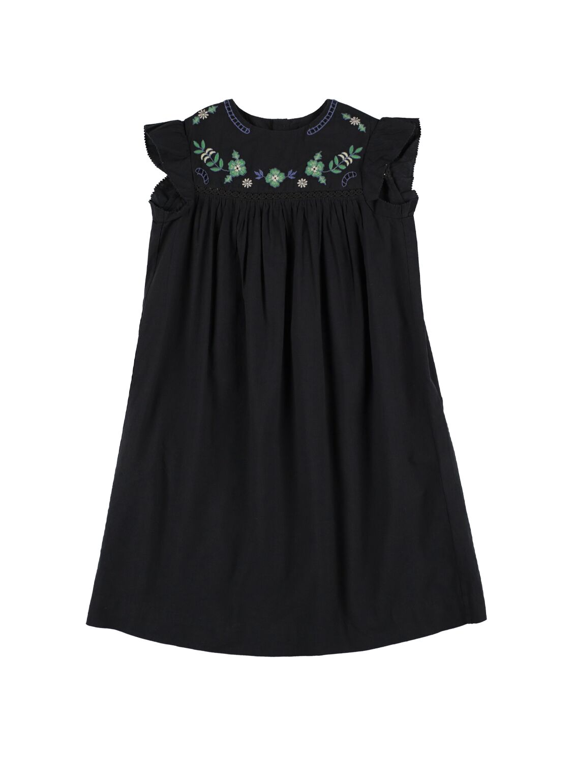 Bonpoint Kids' Embroidered Cotton Ripstop Dress In Black