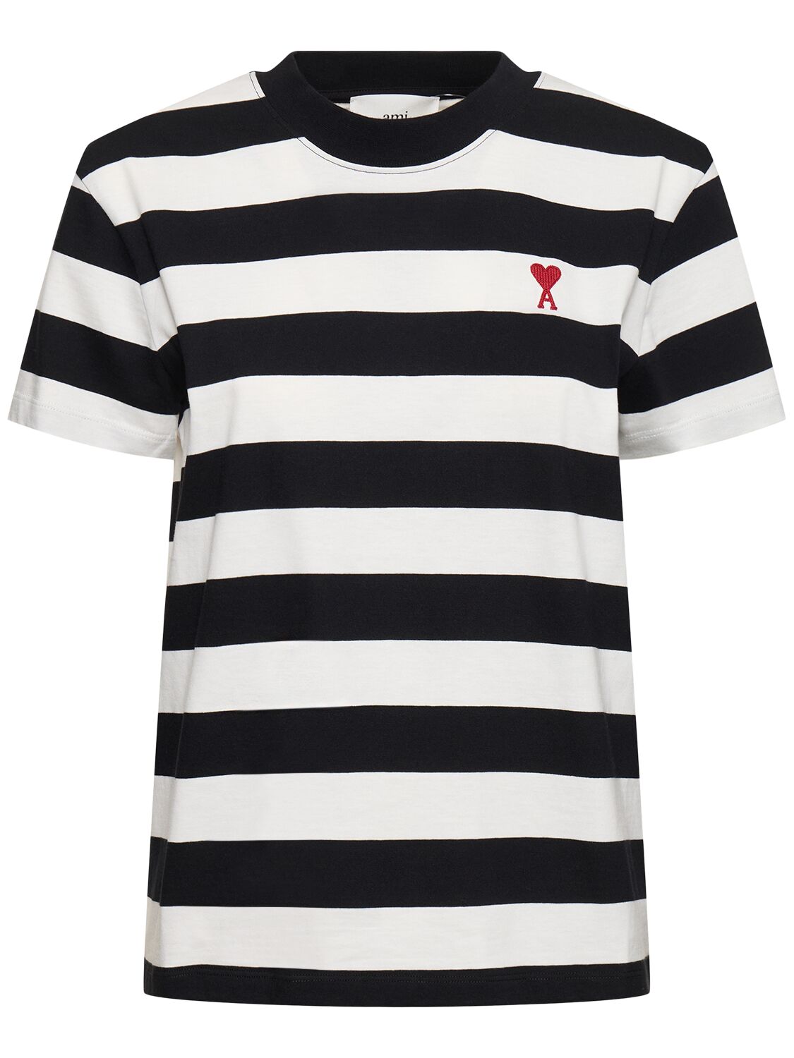 Shop Ami Alexandre Mattiussi Ami De Coeur Cotton Striped T-shirt In Black,white