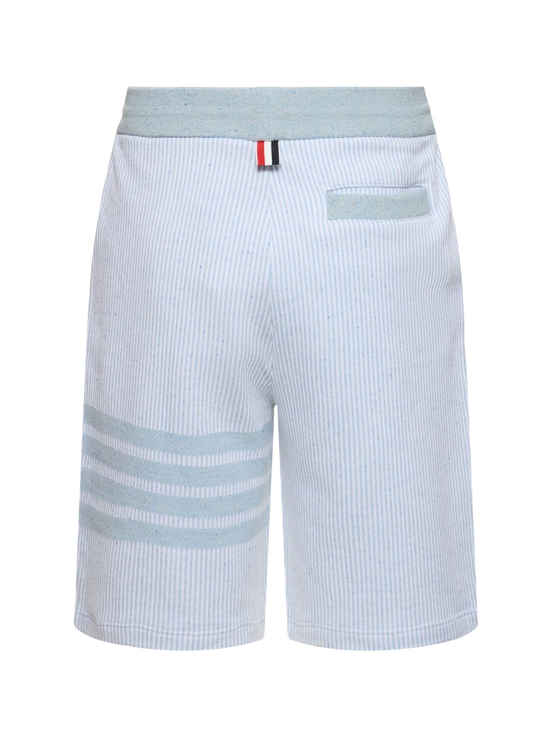 Shop Thom Browne Cotton & Silk Sweat Shorts W/bars In Light Blue
