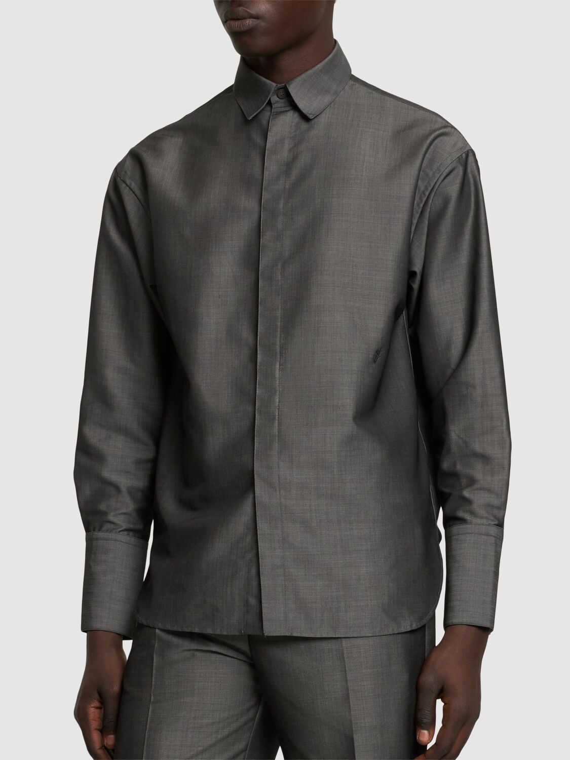 Shop Ferragamo Silk Blend Fluid Shirt In Grey Antra