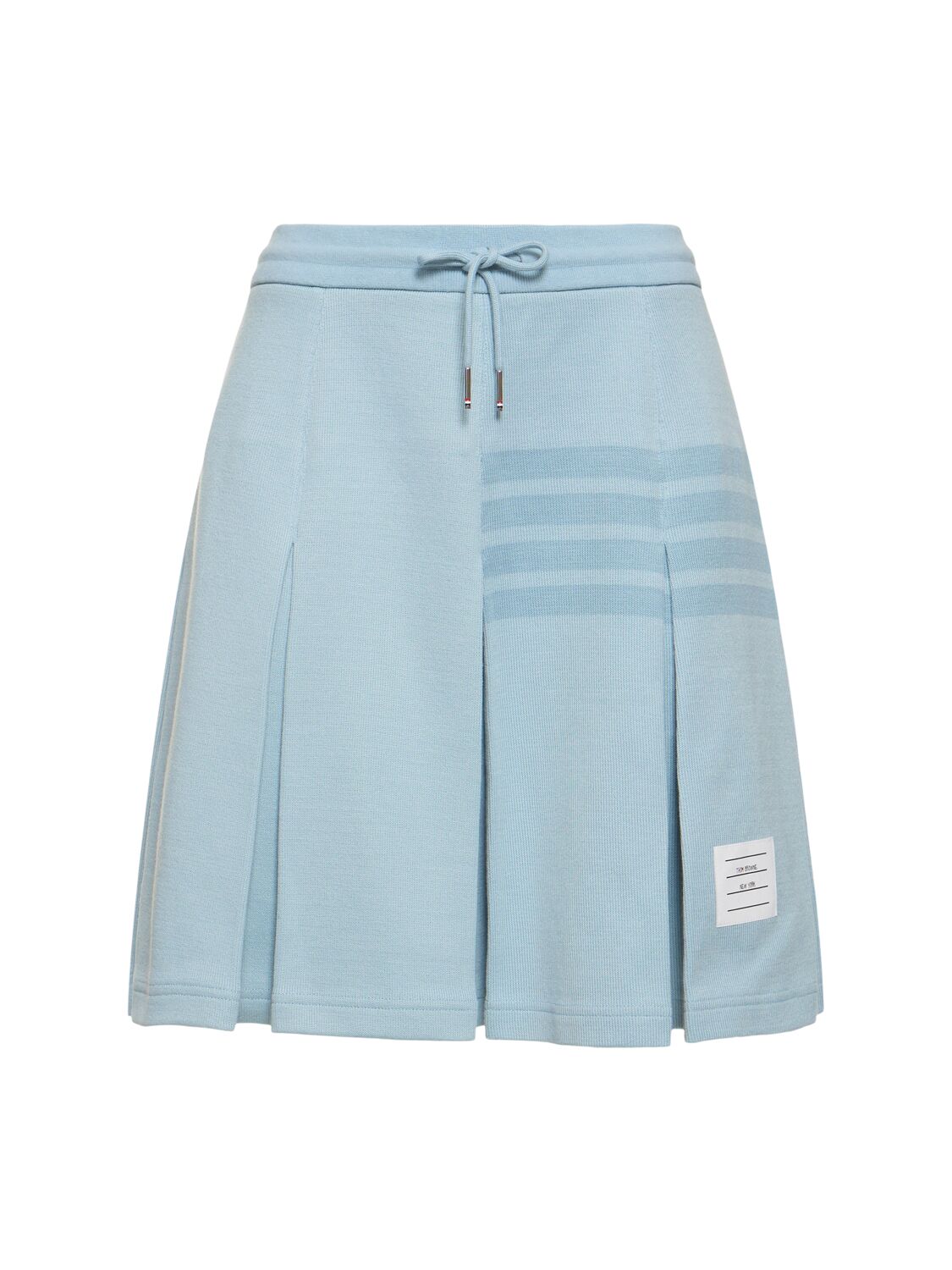 Shop Thom Browne Cotton Jersey Pleated Mini Skirt In Light Blue