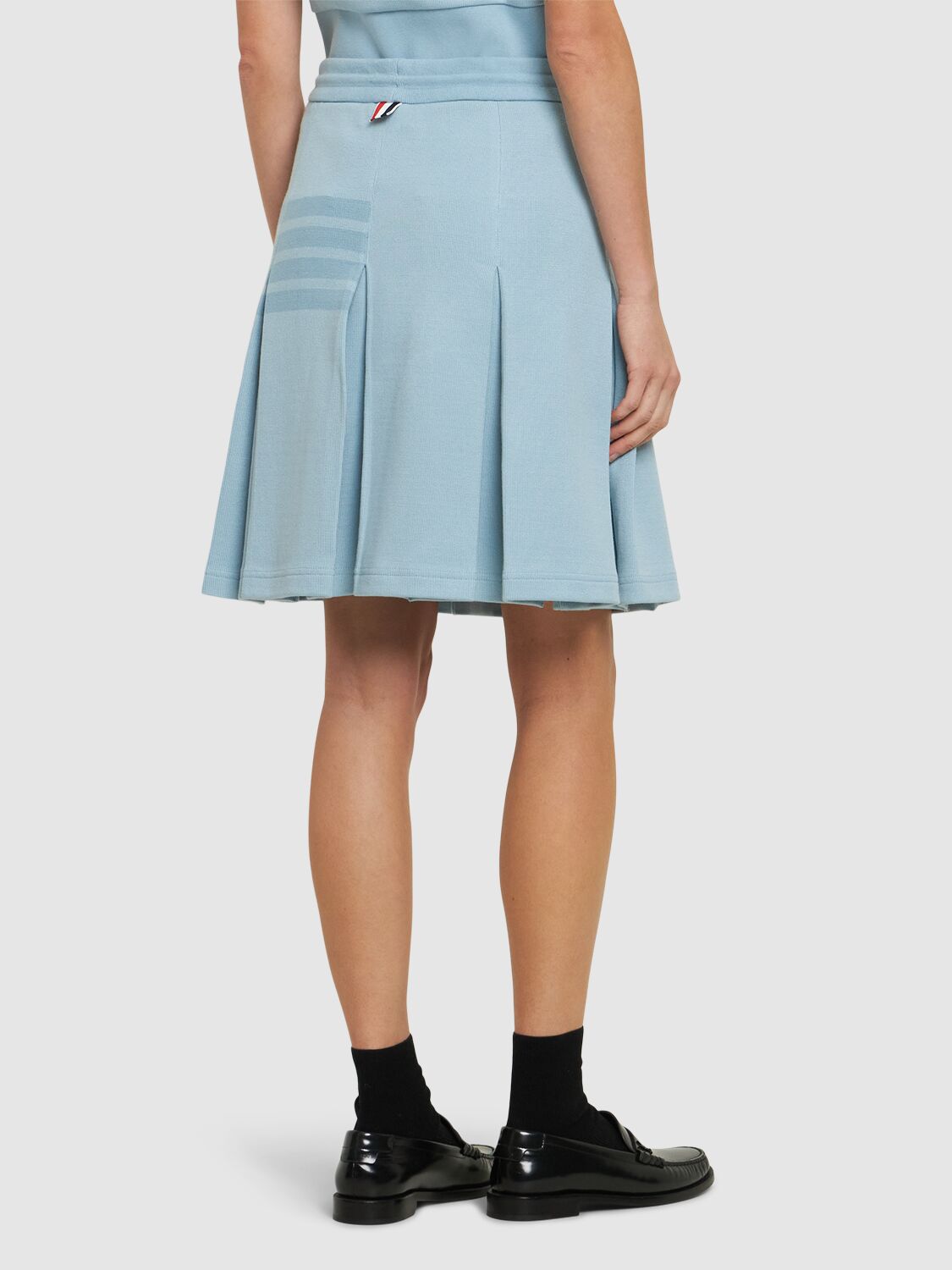 Shop Thom Browne Cotton Jersey Pleated Mini Skirt In Light Blue