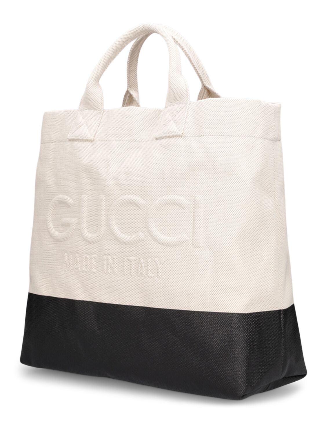 Shop Gucci Cabas Small Bicolor Cotton Tote Bag In Natural,black