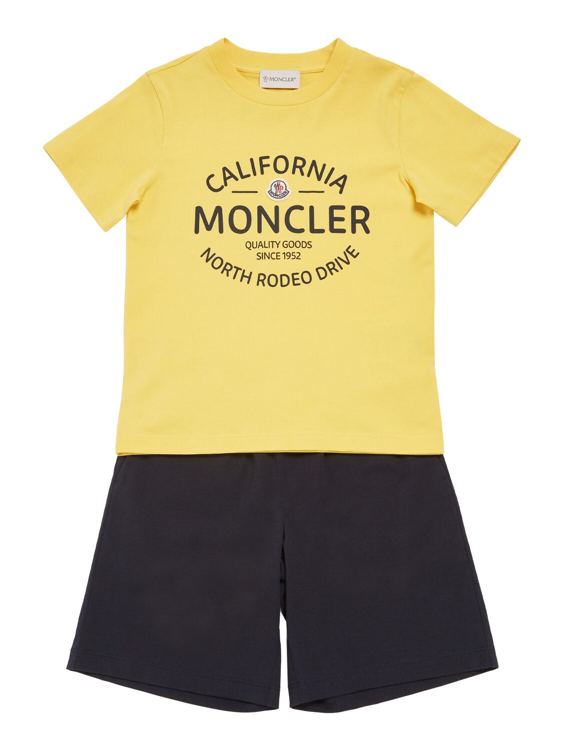 Moncler Kids' Logo Cotton Jersey T-shirt & Shorts In Yellow,blue