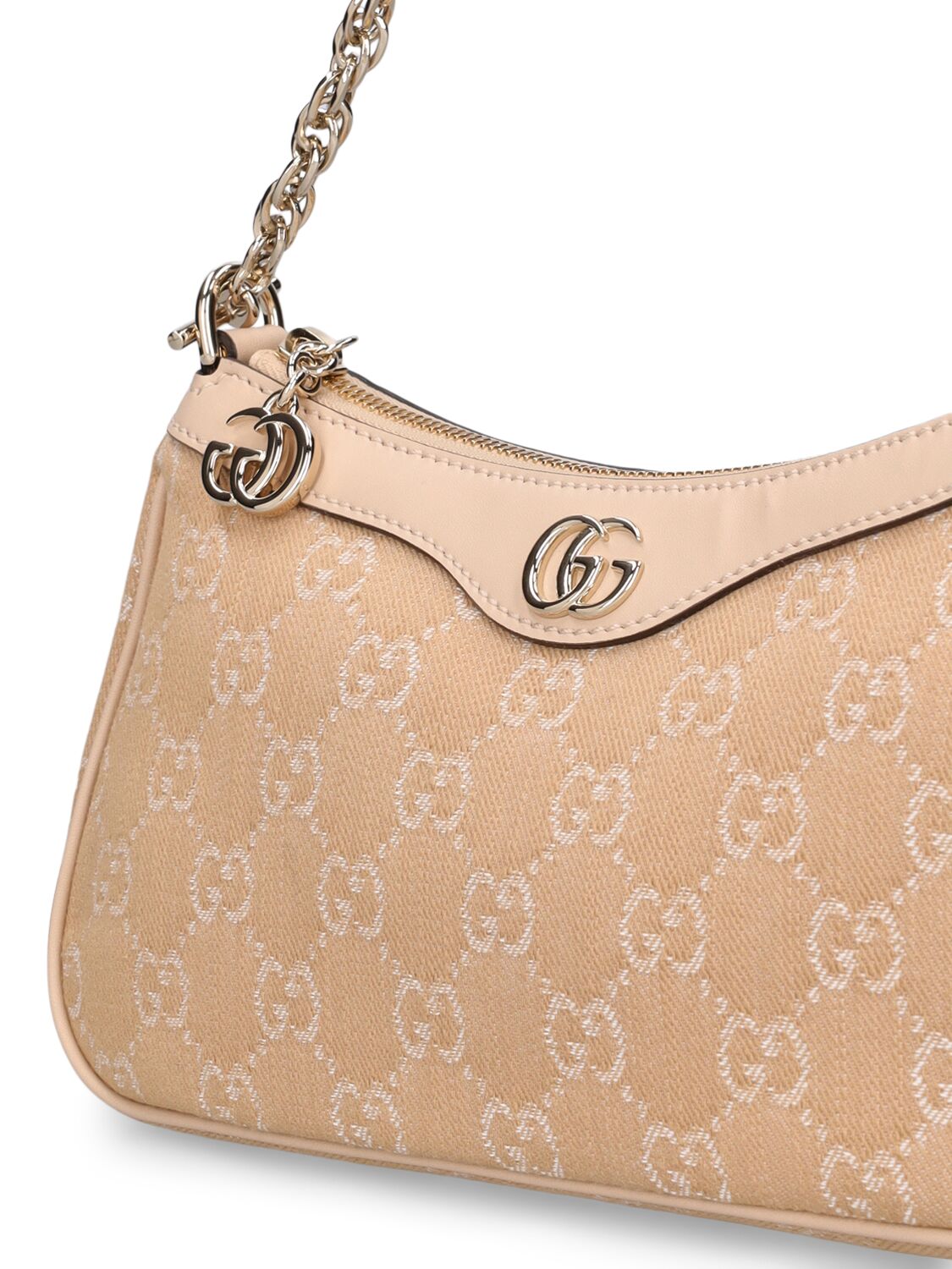 Shop Gucci Ophidia Gg Denim Shoulder Bag In Pink