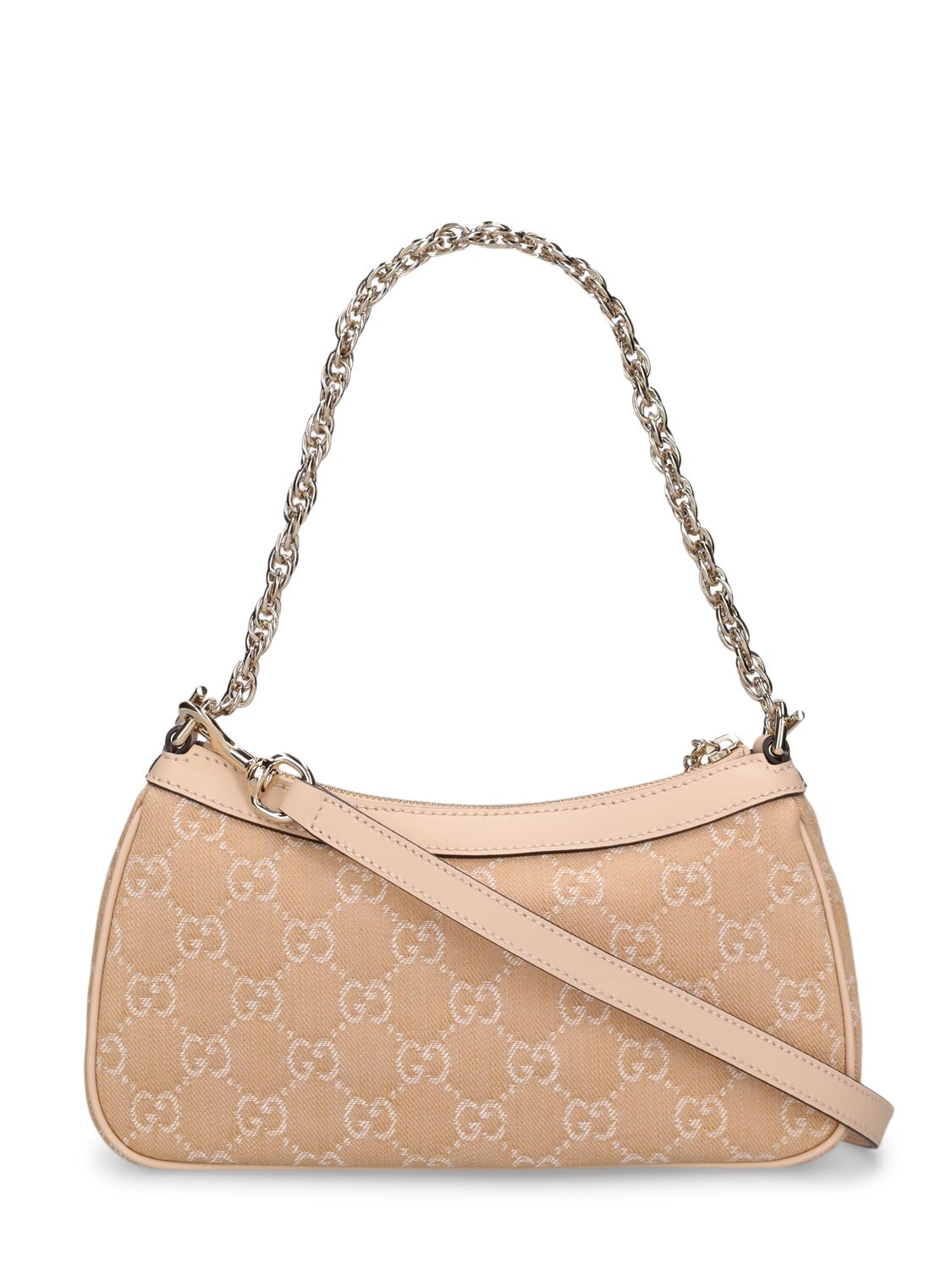 Shop Gucci Ophidia Gg Denim Shoulder Bag In Pink