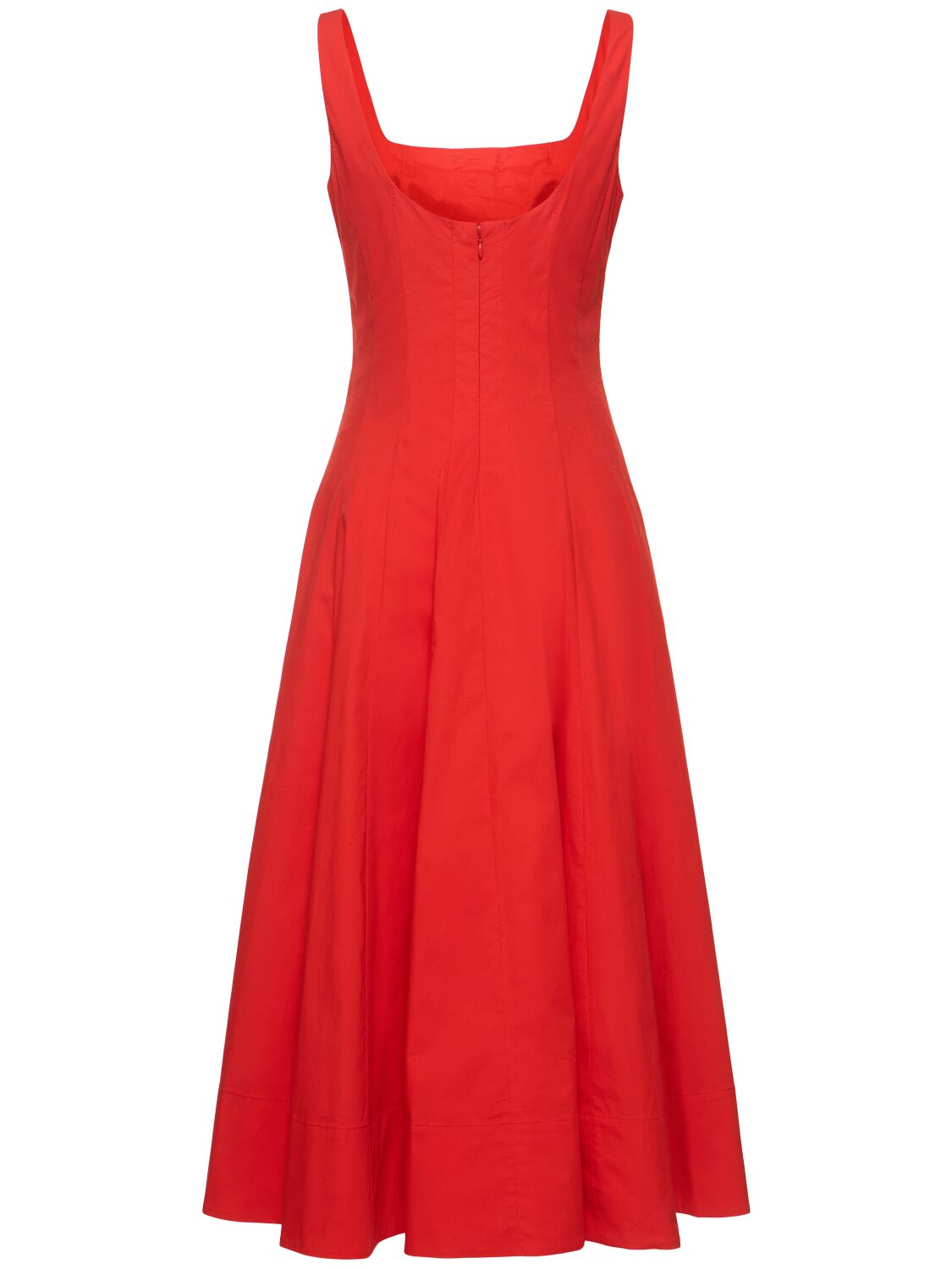 Shop Staud Wells Pleated Stretch Cotton Midi Dress In Red