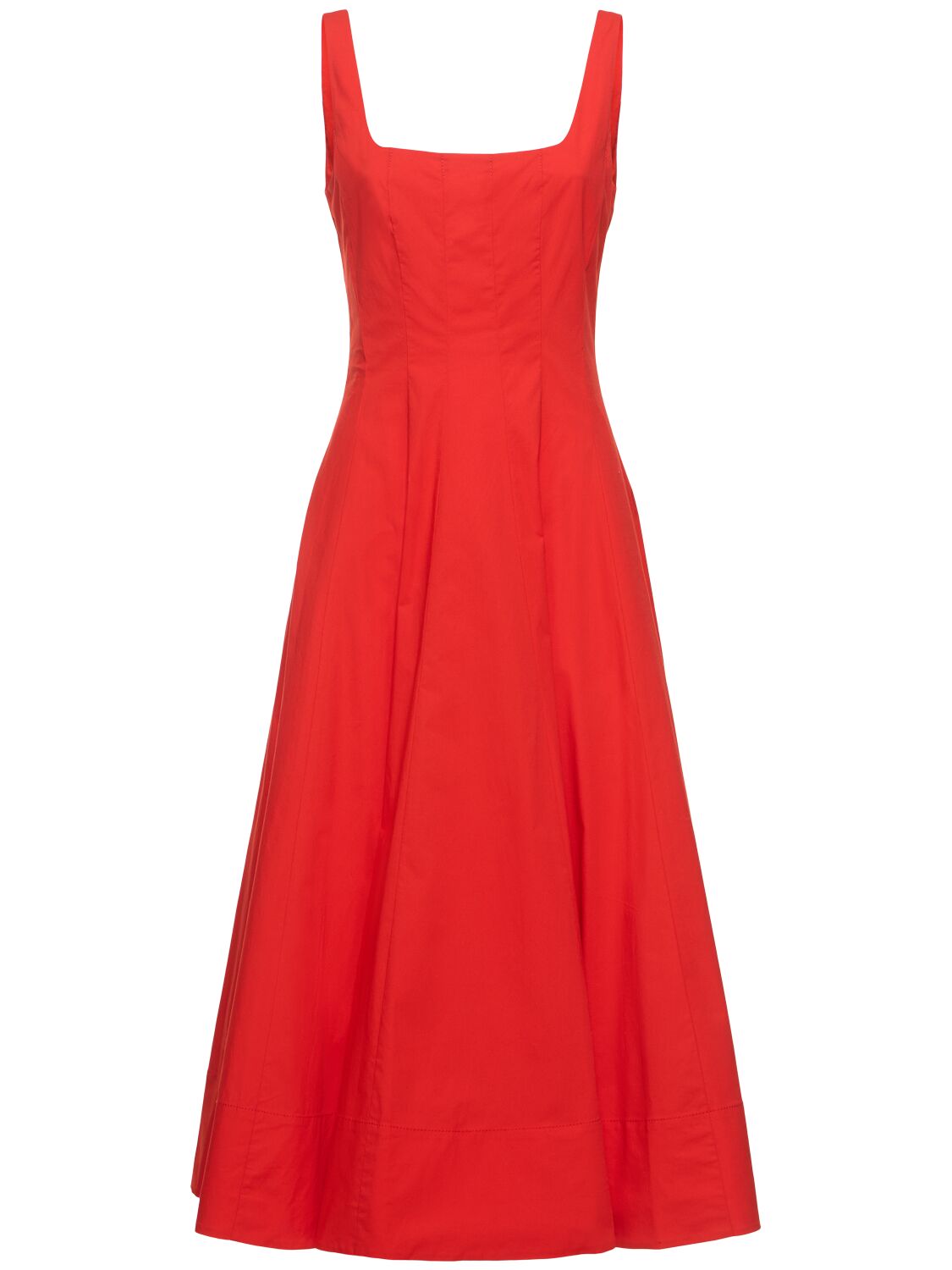 Shop Staud Wells Pleated Stretch Cotton Midi Dress In Red