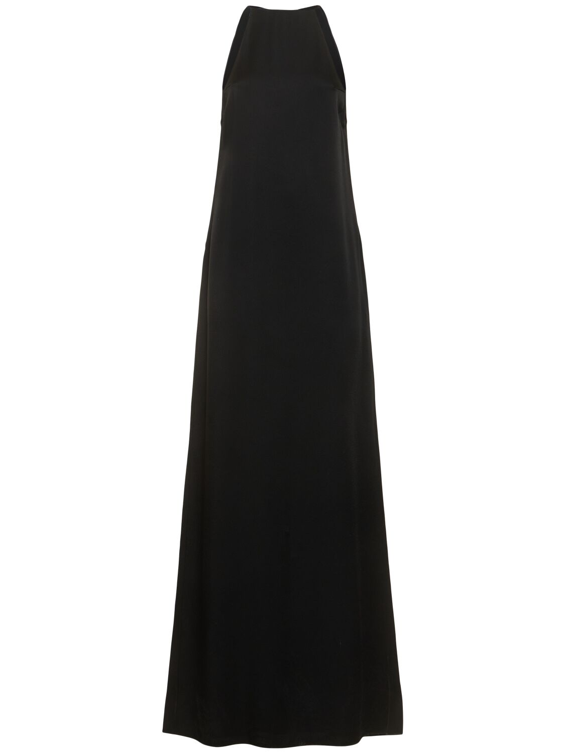 Saint Laurent Satin Crepe Long Dress In Black