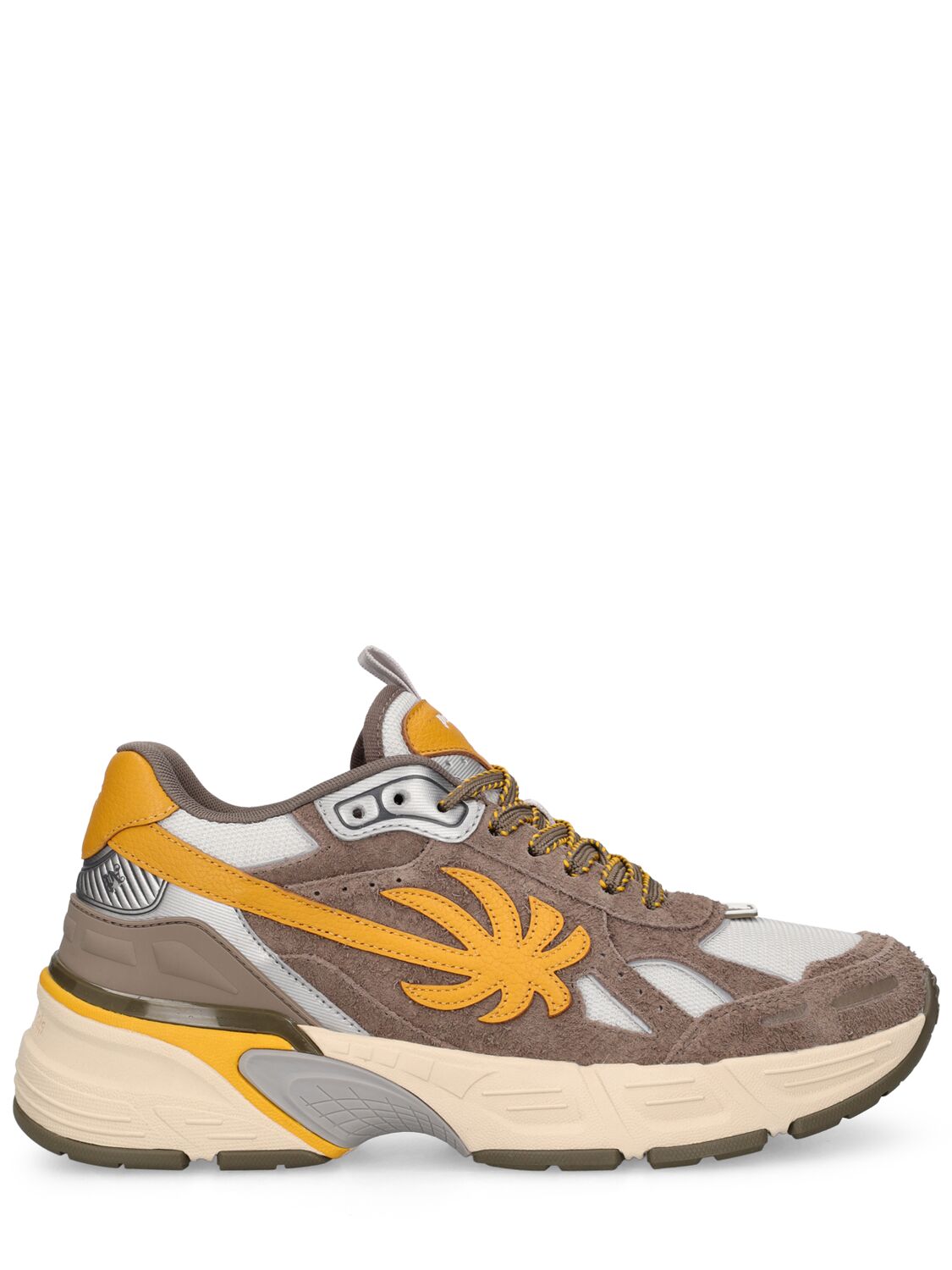 Shop Palm Angels The Palm Runner Leather Sneakers In Brown,yellow