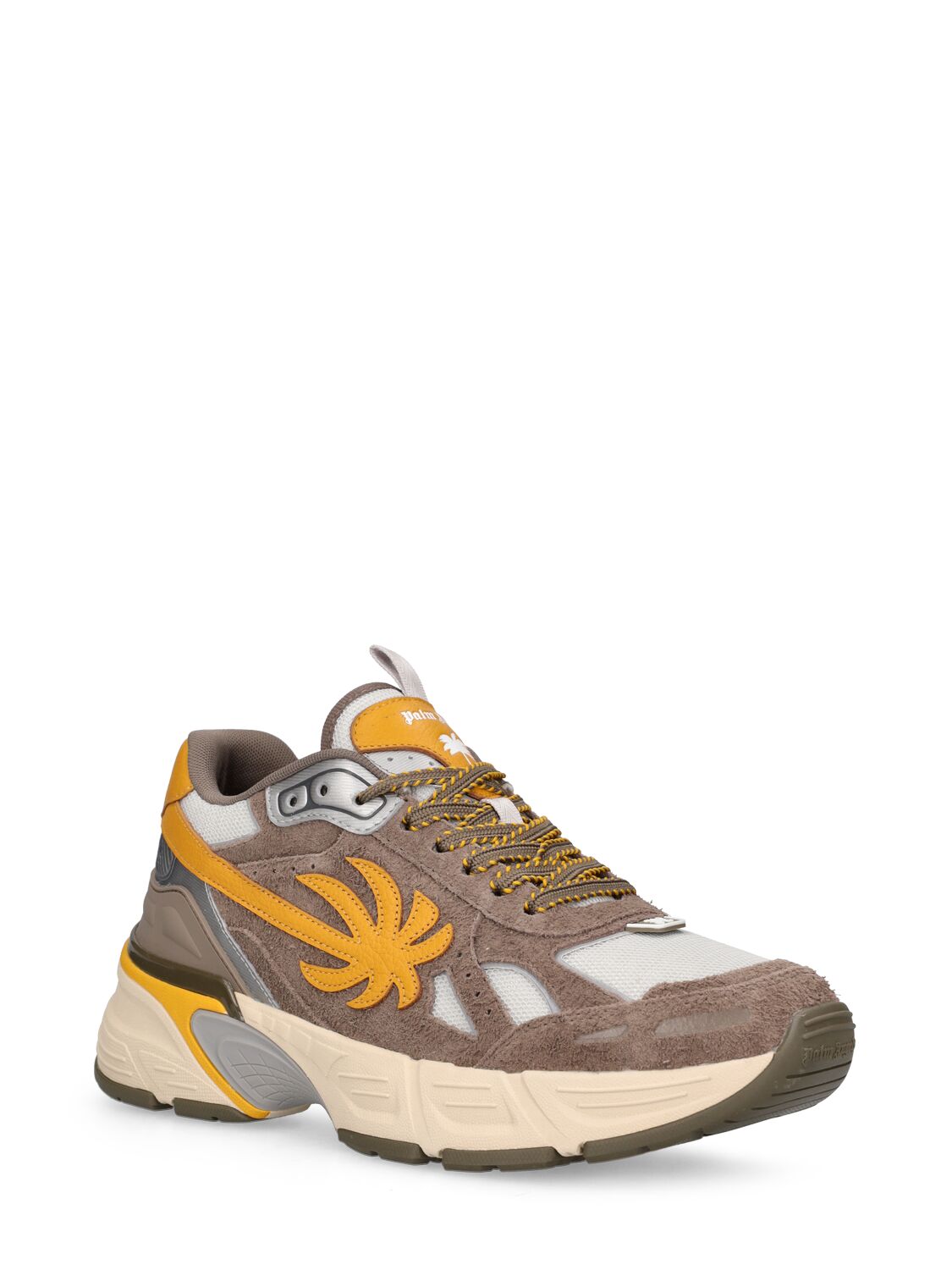Shop Palm Angels The Palm Runner Leather Sneakers In Brown,yellow