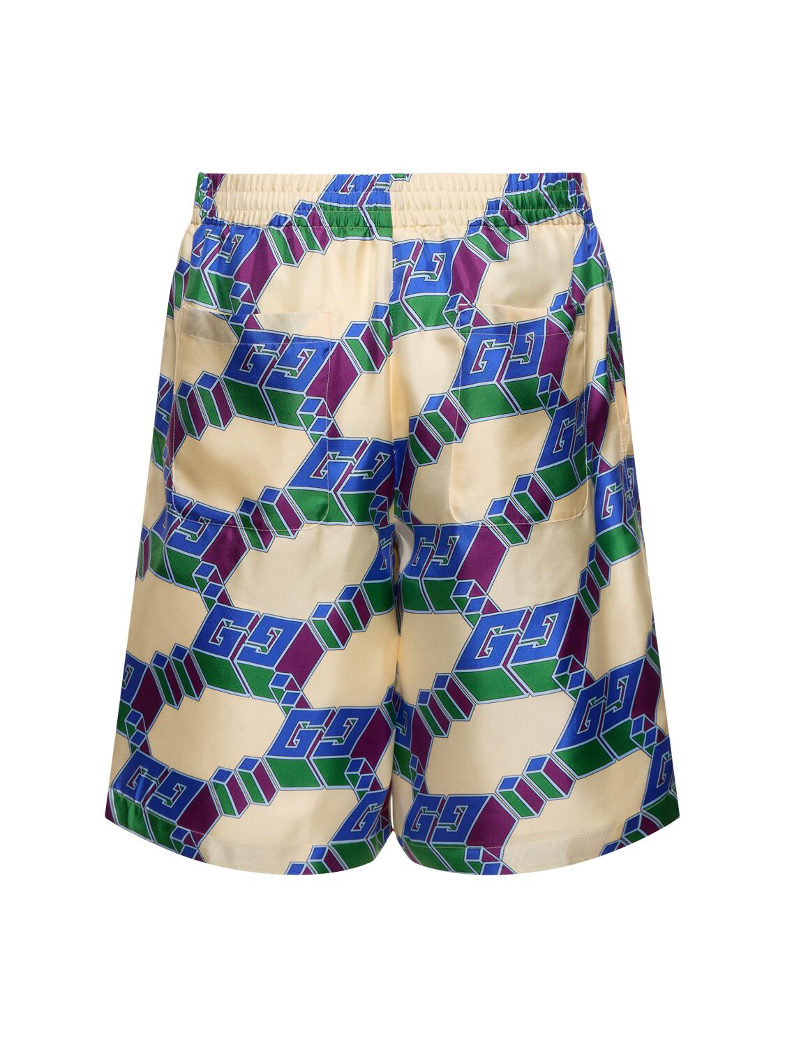Shop Gucci Gg Game Supreme Silk Shorts In Ivory,blue