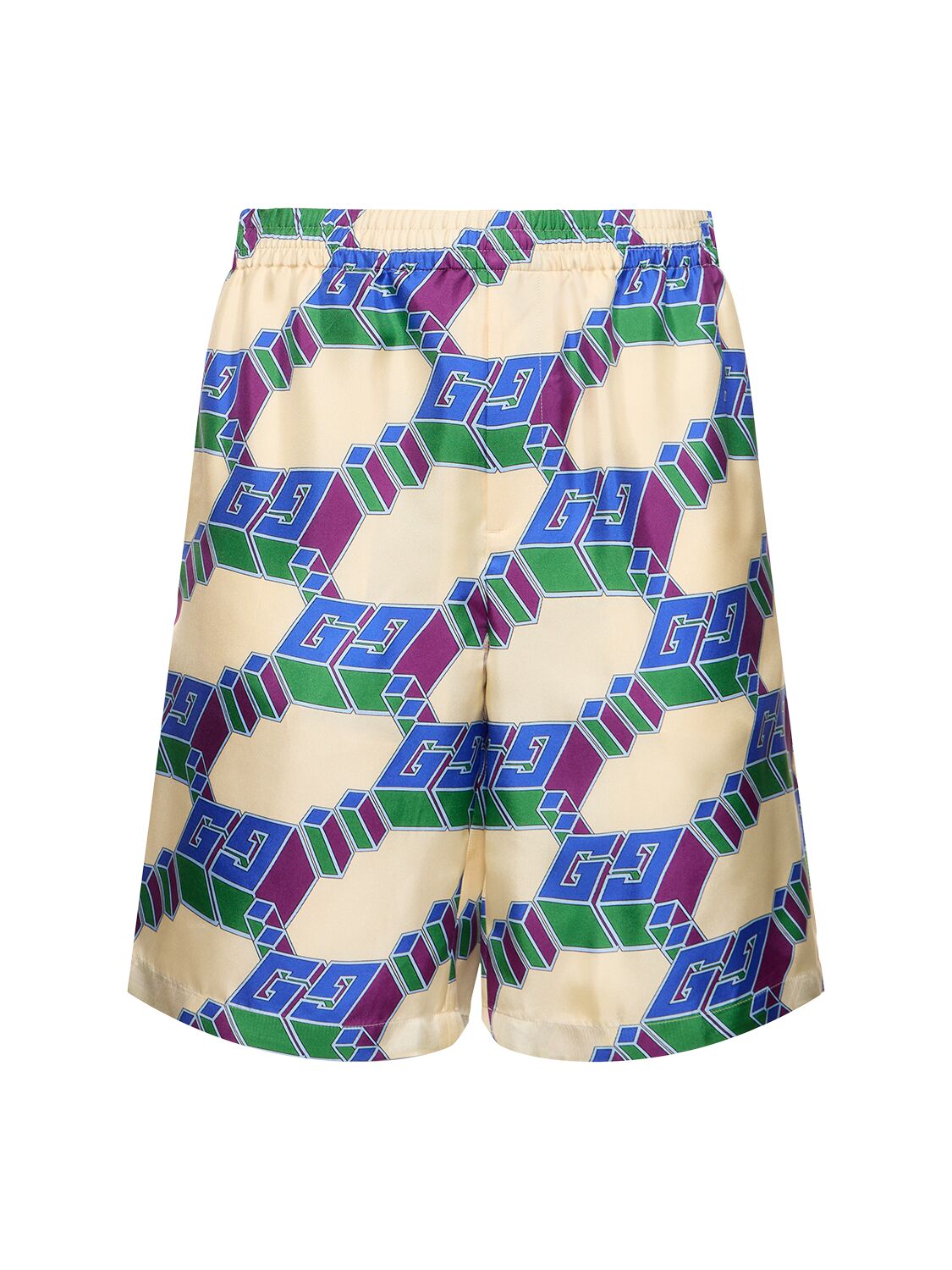 Shop Gucci Gg Game Supreme Silk Shorts In Ivory,blue