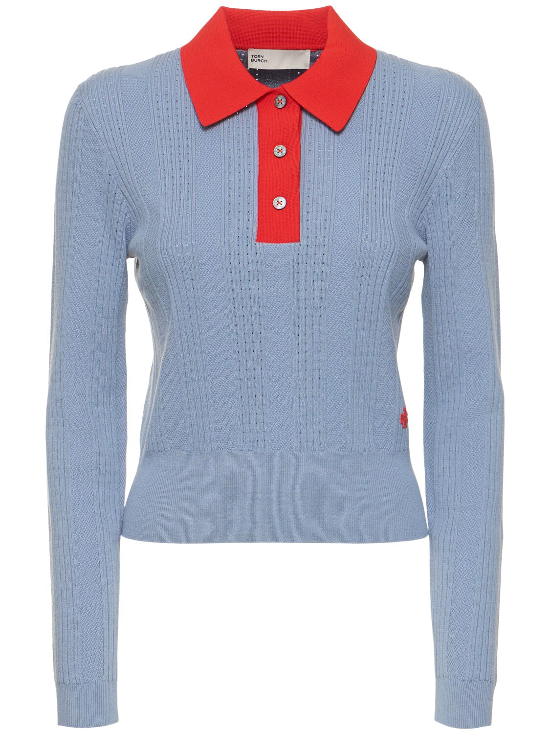 Tory Sport Pointelle Cotton Polo In Light Blue